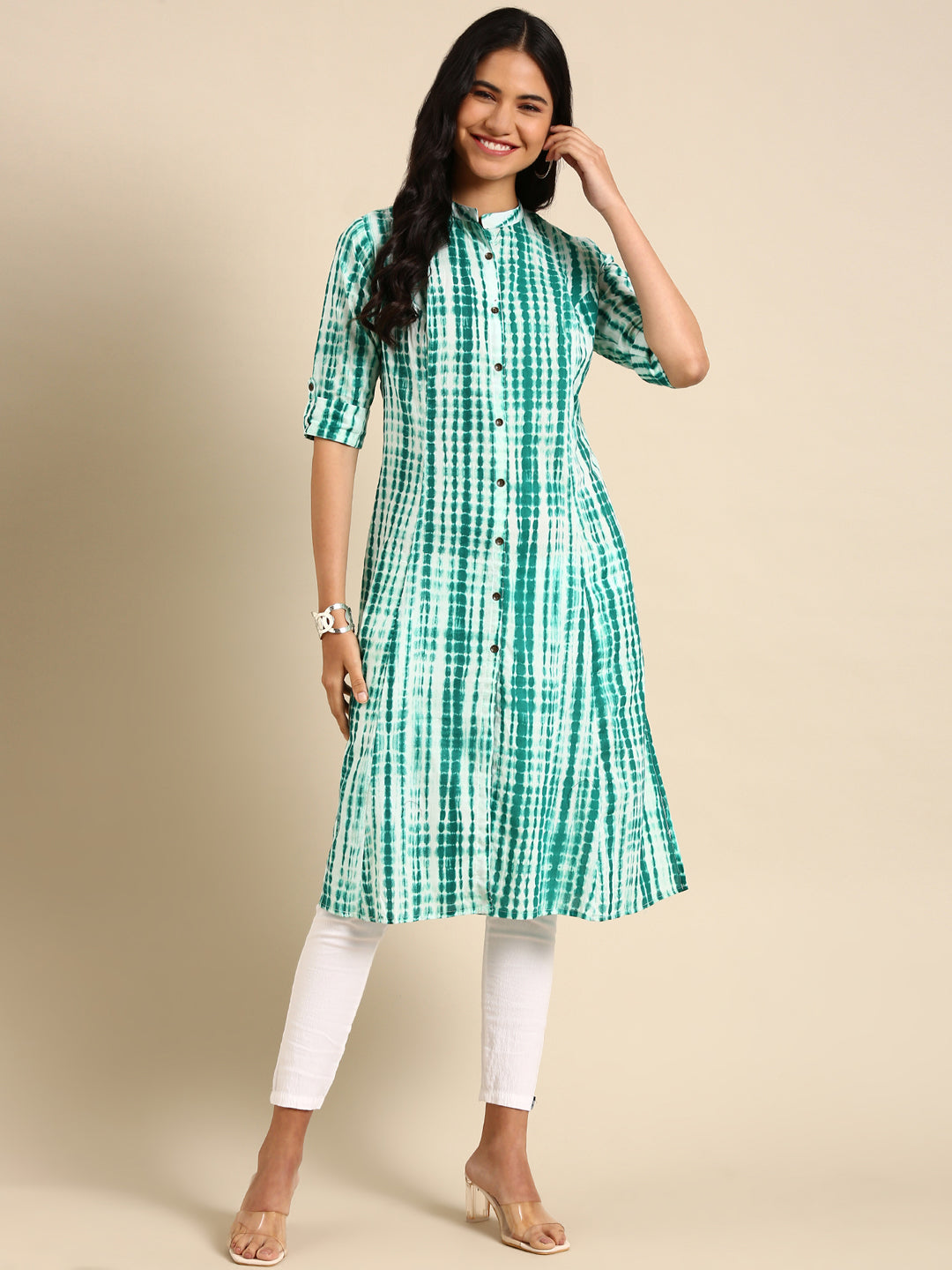 Women's Green Tie Dye Straight Kurta