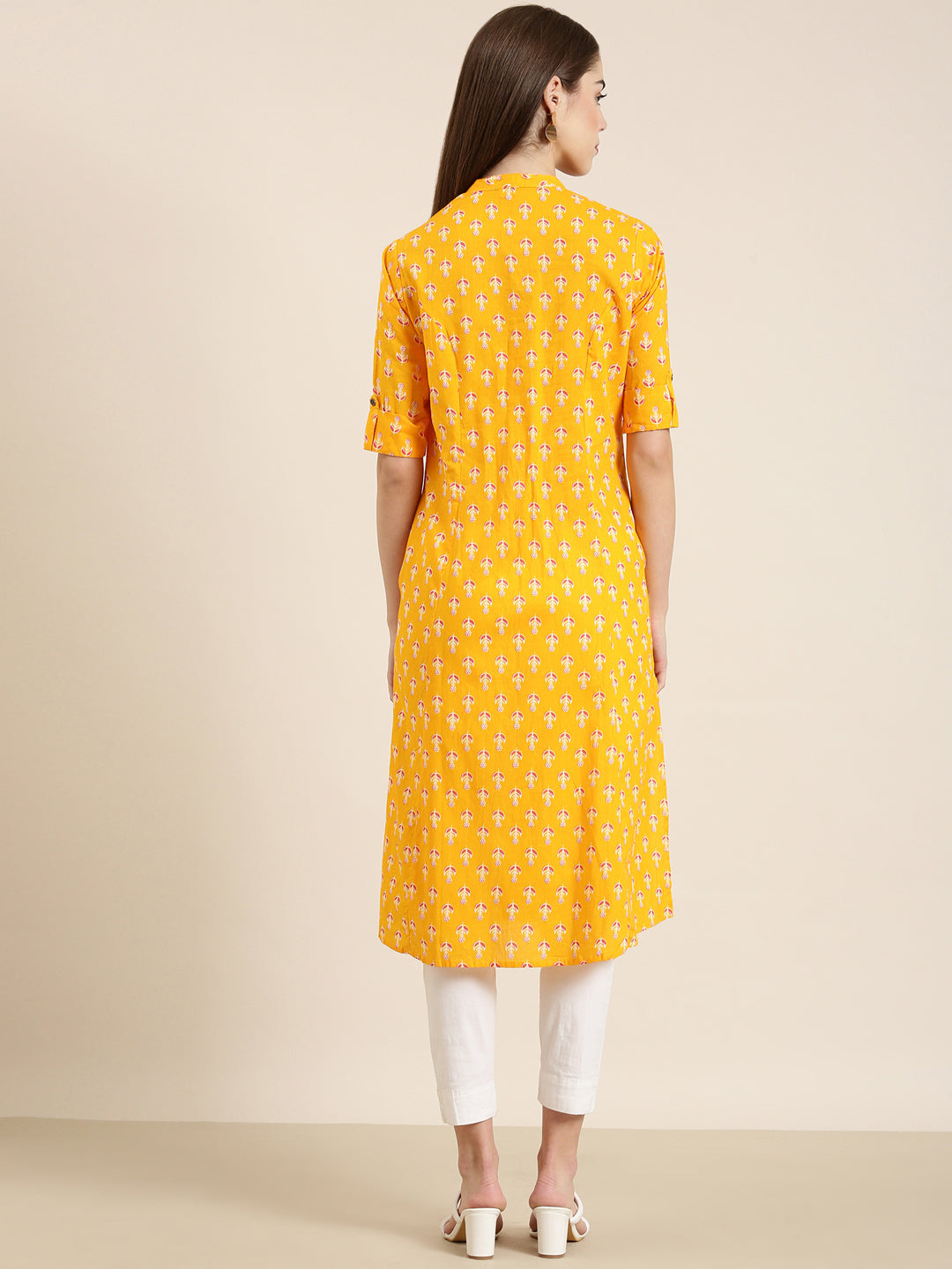 Women Orange Floral A-Line Kurta