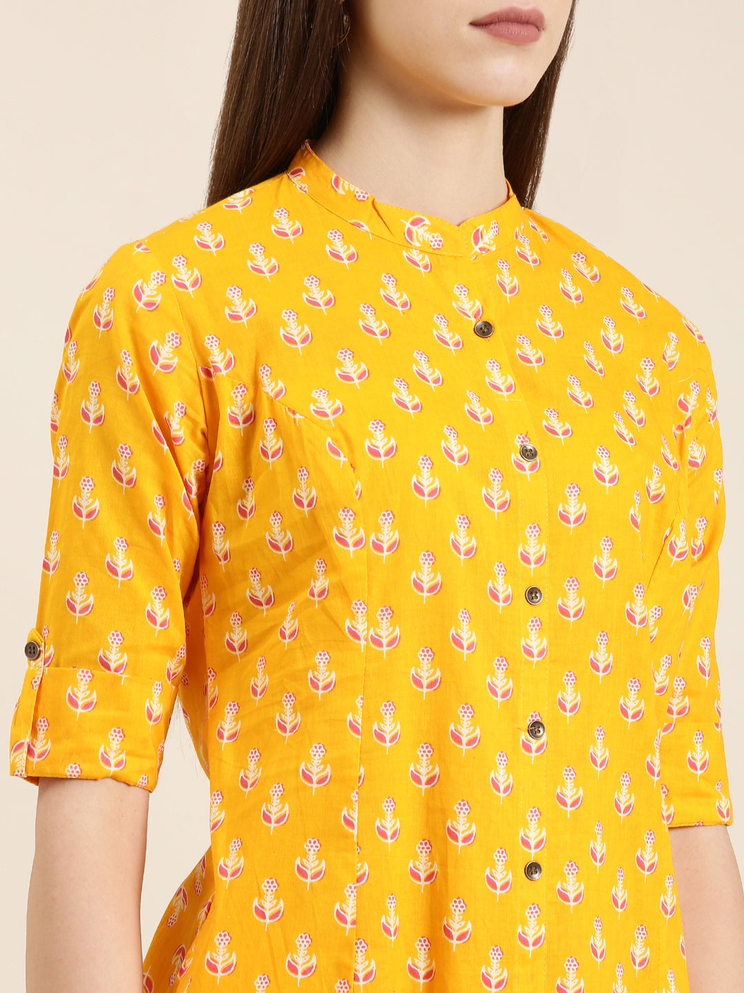 Women Orange Floral A-Line Kurta