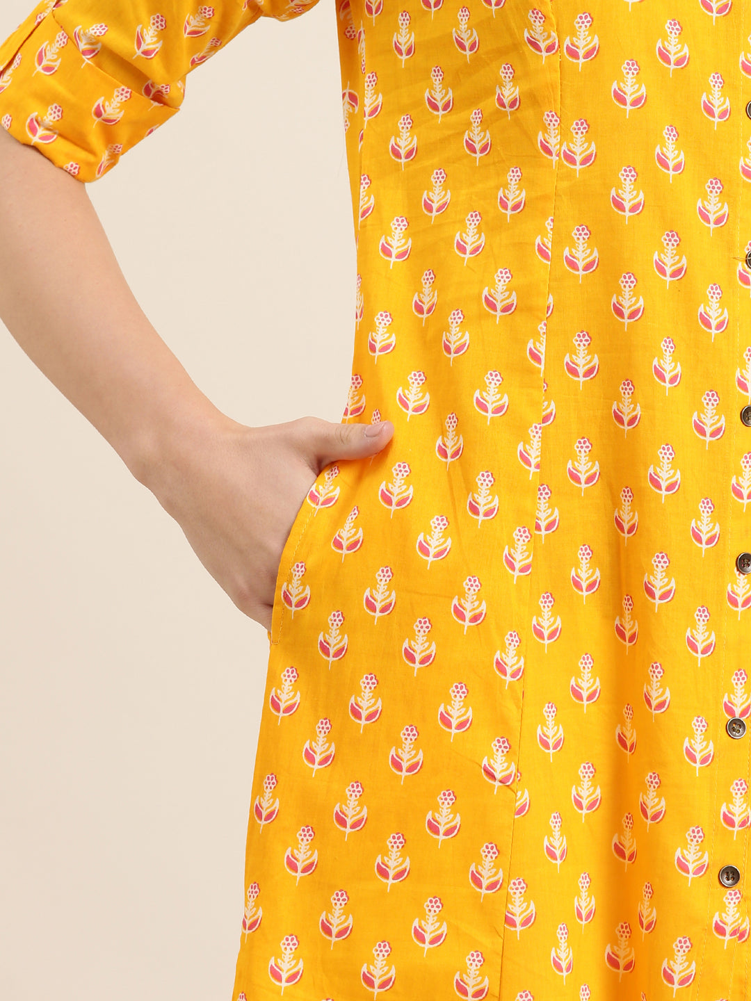 Women Orange Floral A-Line Kurta