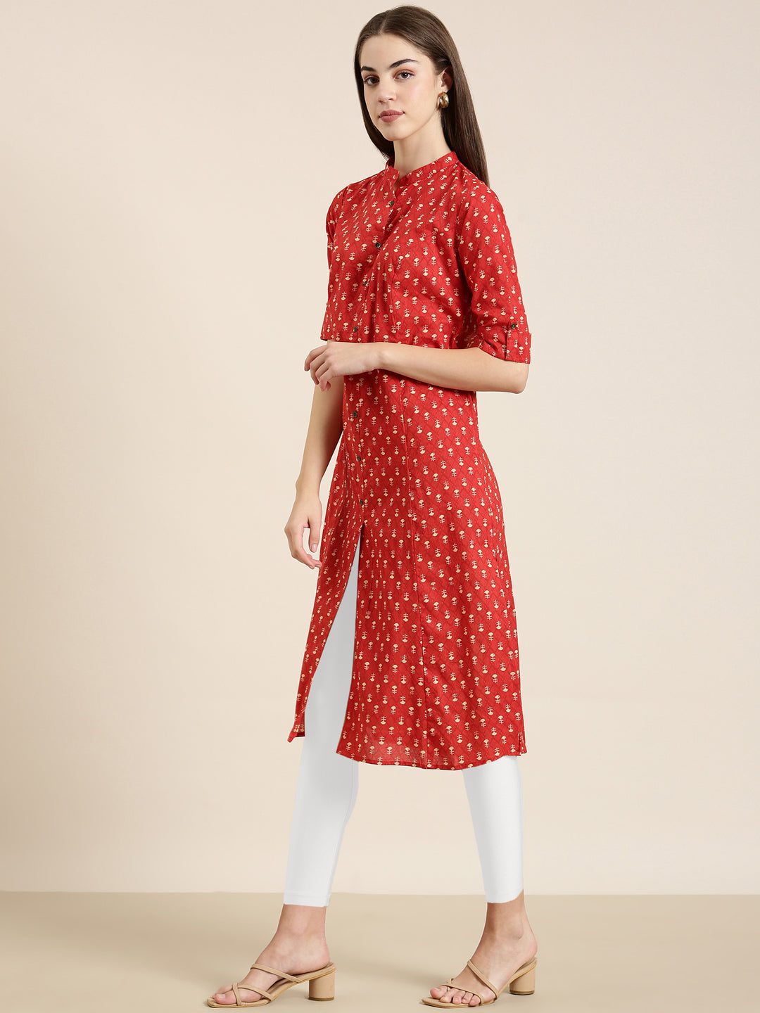 Women Red Geometrical A-Line Kurta