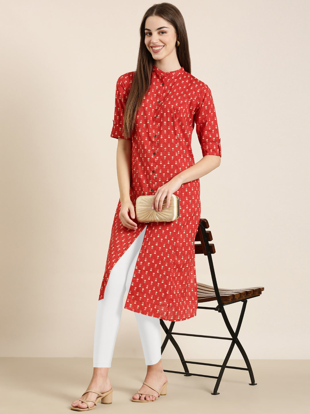 Women Red Geometrical A-Line Kurta