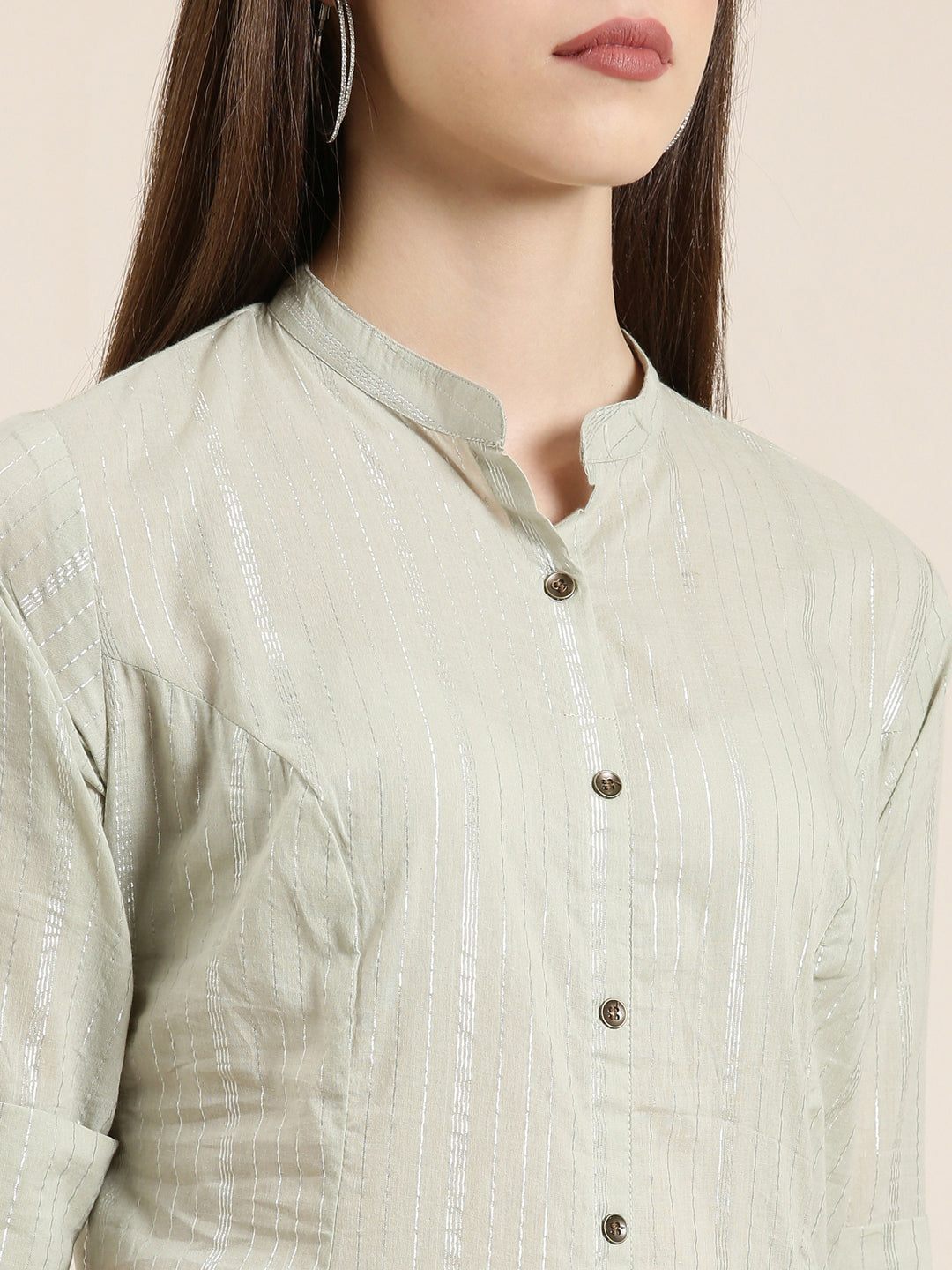 Women Sea Green Striped A-Line Kurta