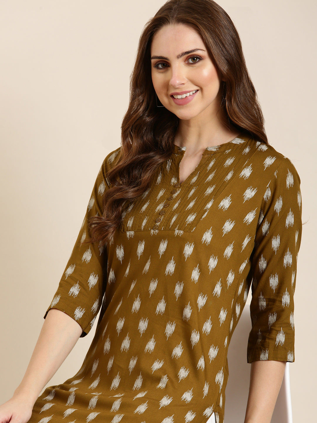 Women Olive Abstract Straight Kurti