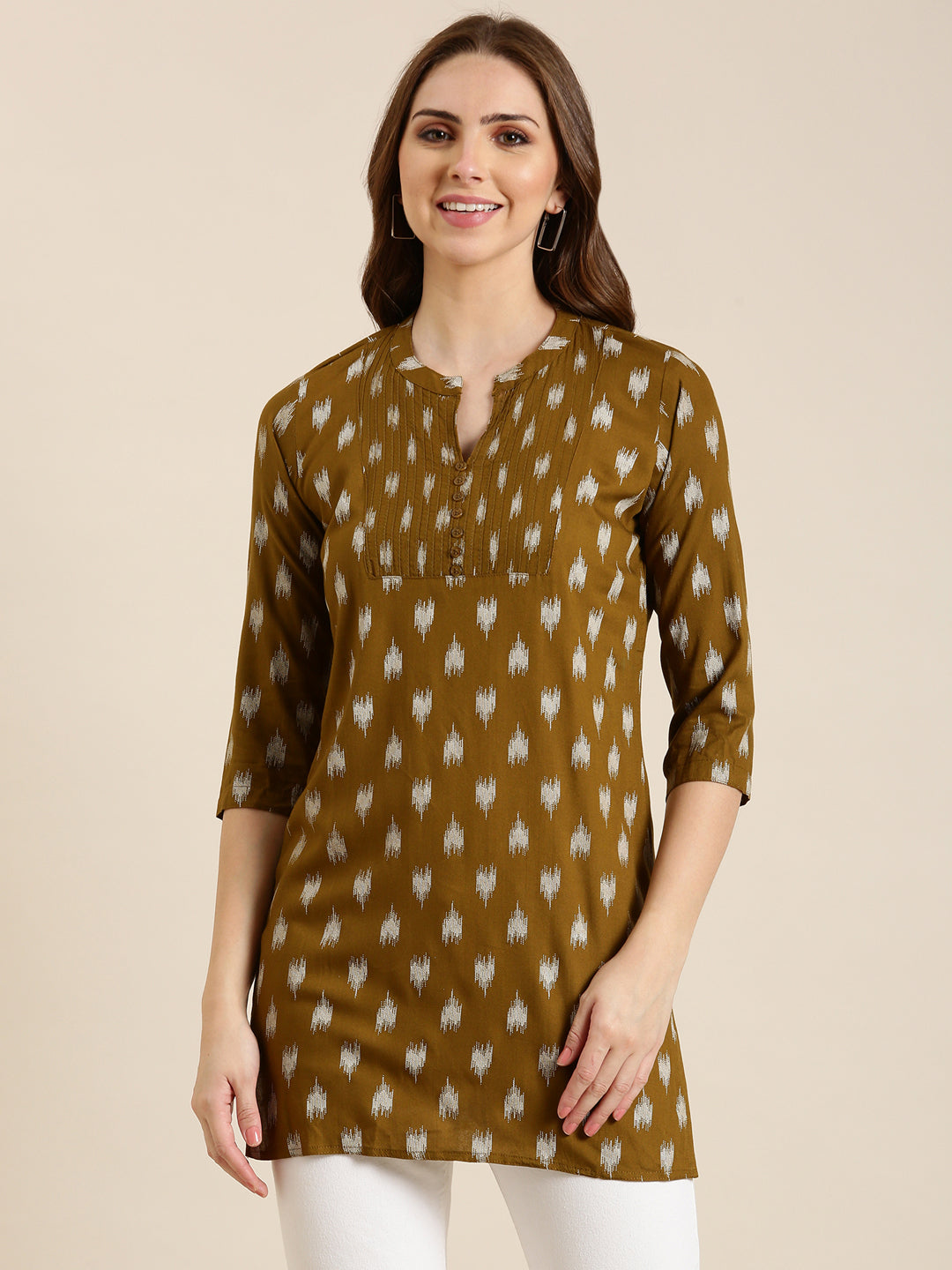 Women Olive Abstract Straight Kurti