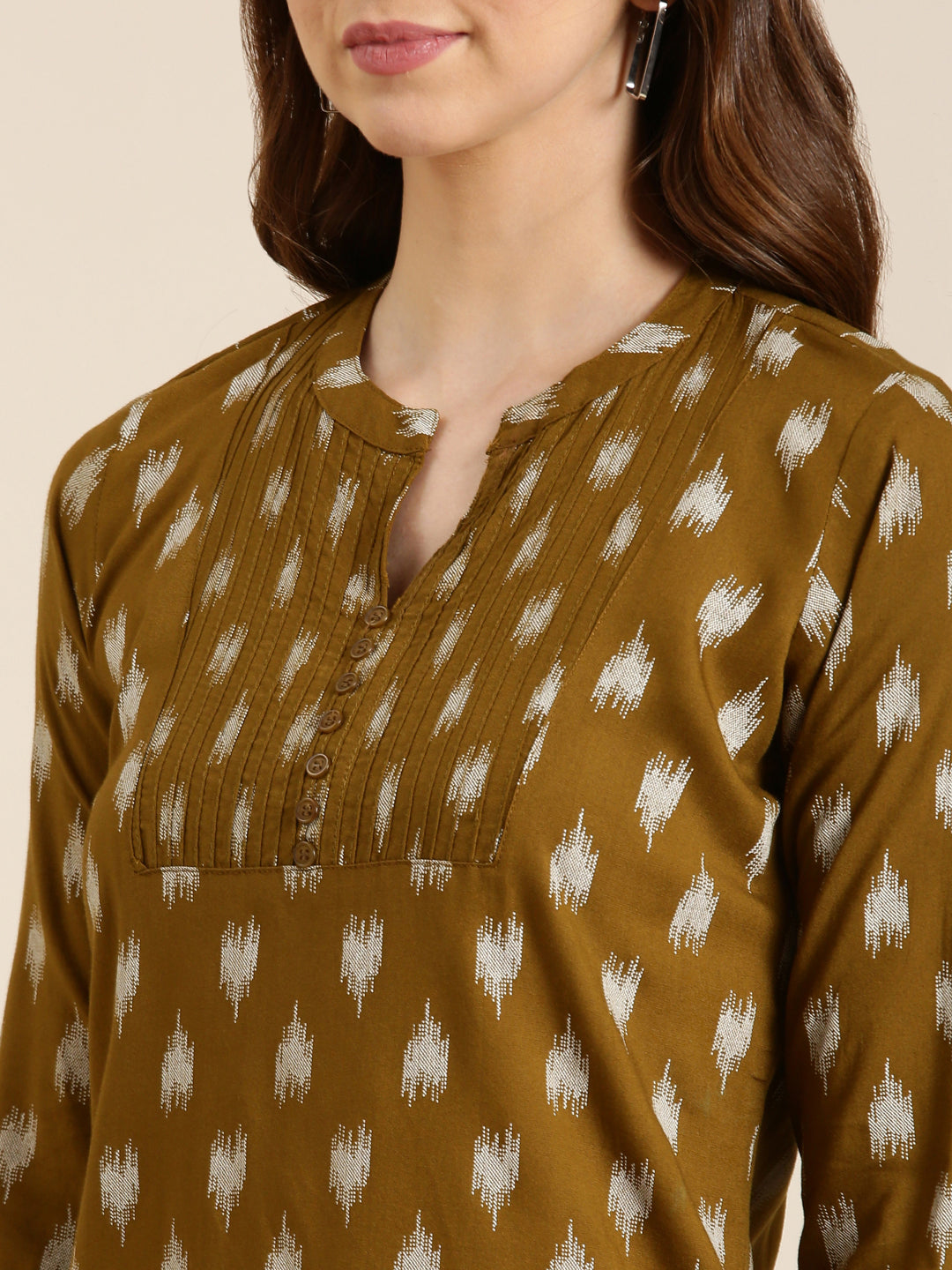 Women Olive Abstract Straight Kurti