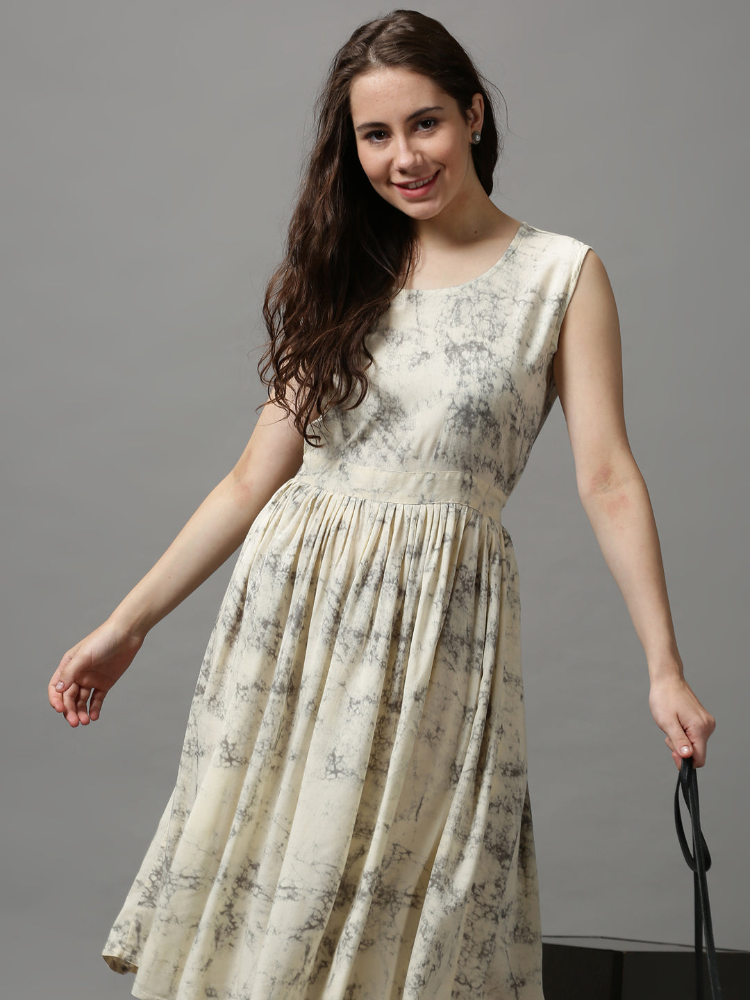 Women's Beige Tie and Dye Empire Dress