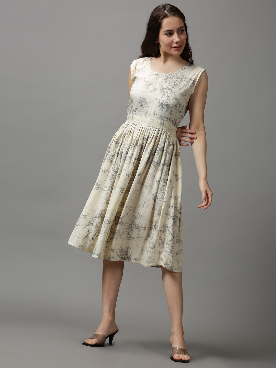 Women's Beige Tie and Dye Empire Dress