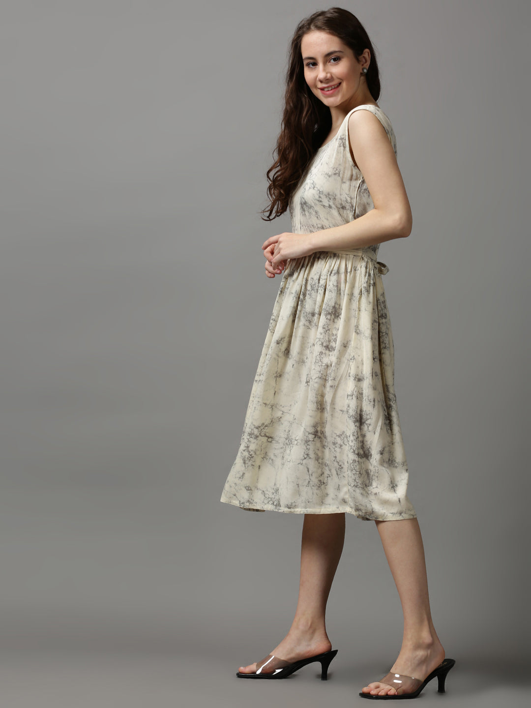 Women's Beige Tie and Dye Empire Dress