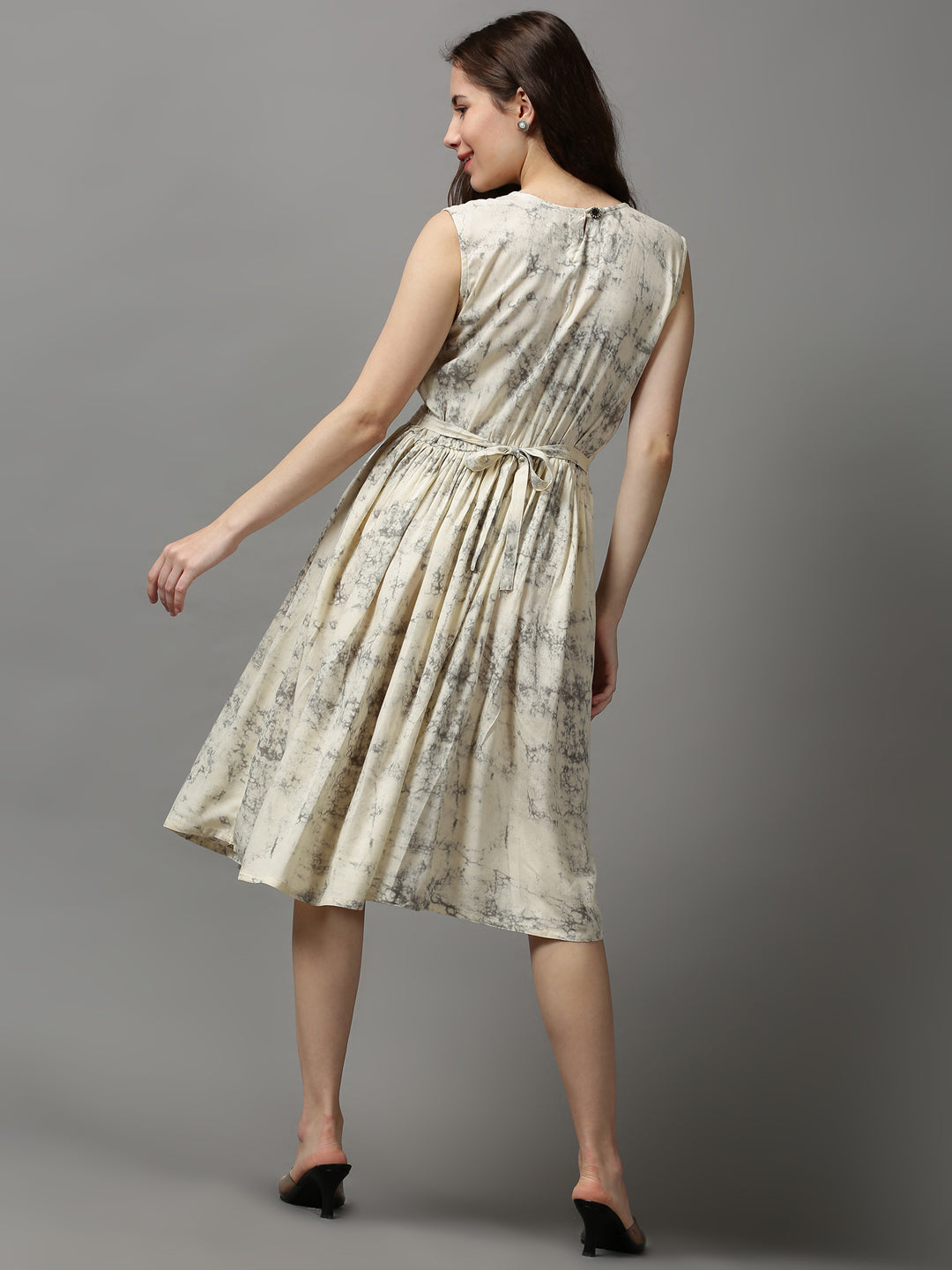 Women's Beige Tie and Dye Empire Dress