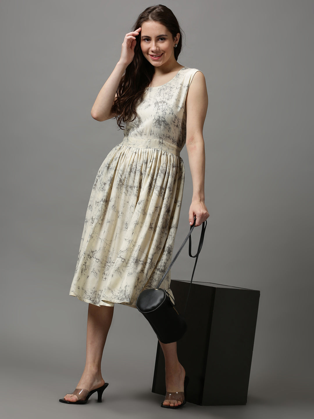 Women's Beige Tie and Dye Empire Dress