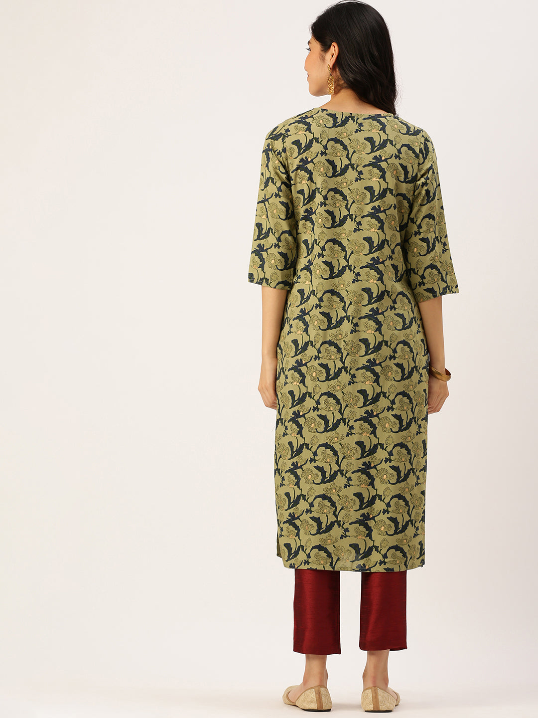 Women's Green Printed Straight Kurtas