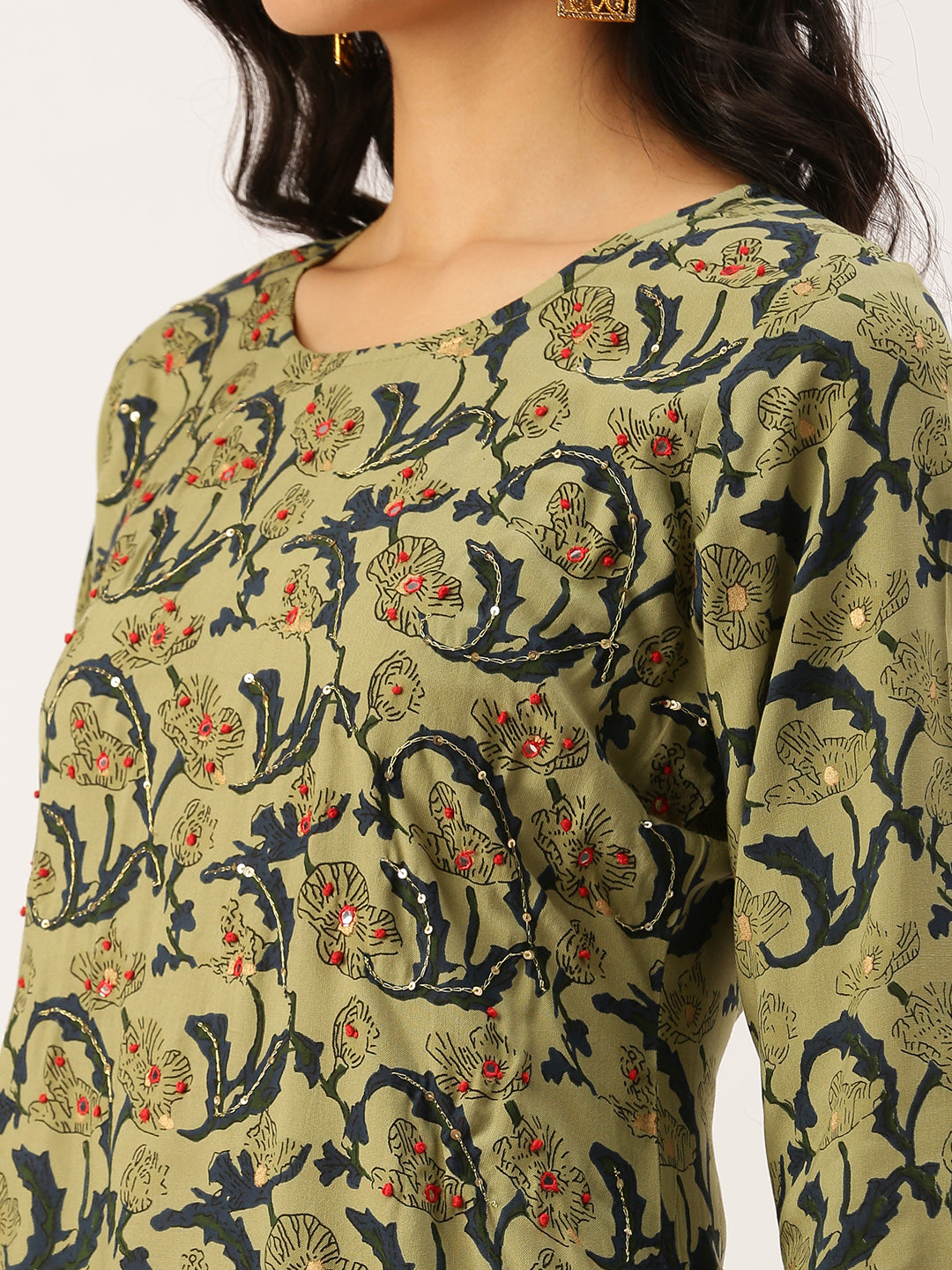 Women's Green Printed Straight Kurtas