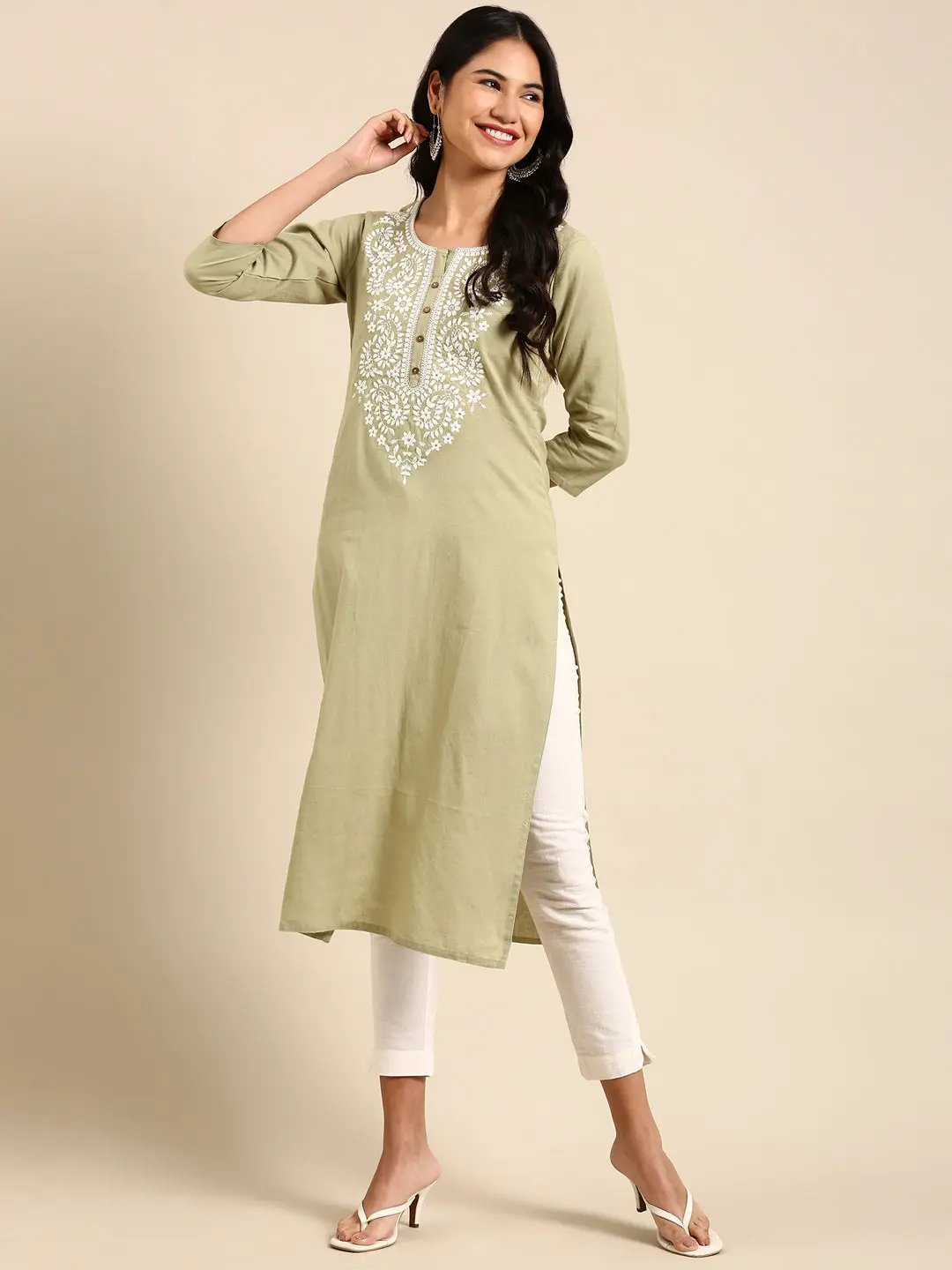 Women's Sea Green Solid Straight Kurta