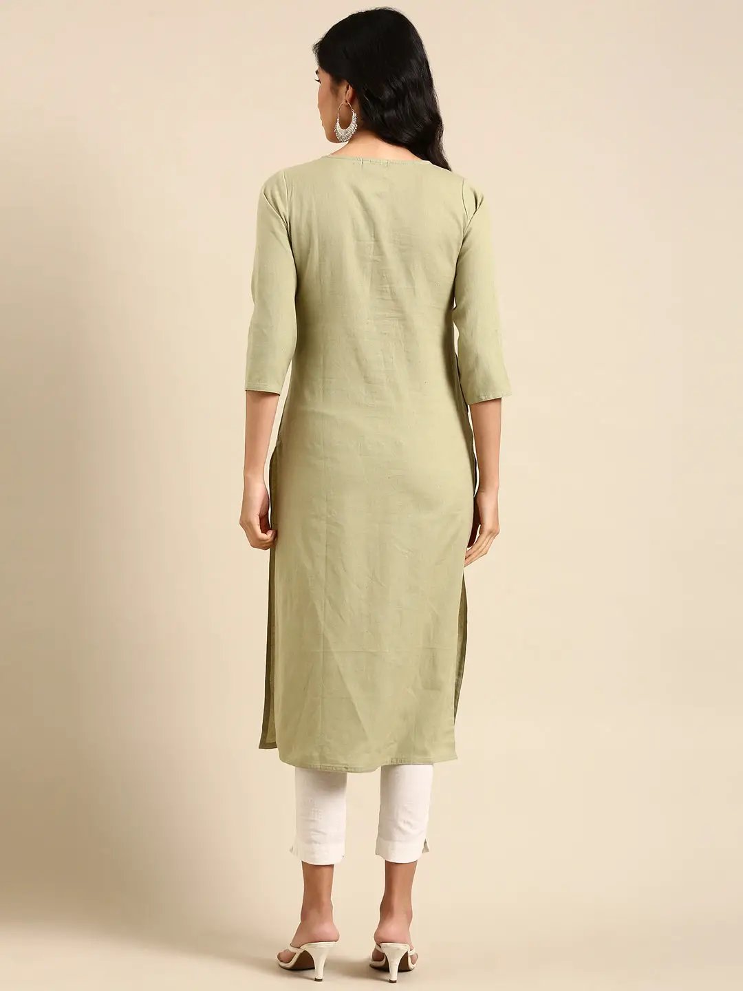 Women's Sea Green Solid Straight Kurta