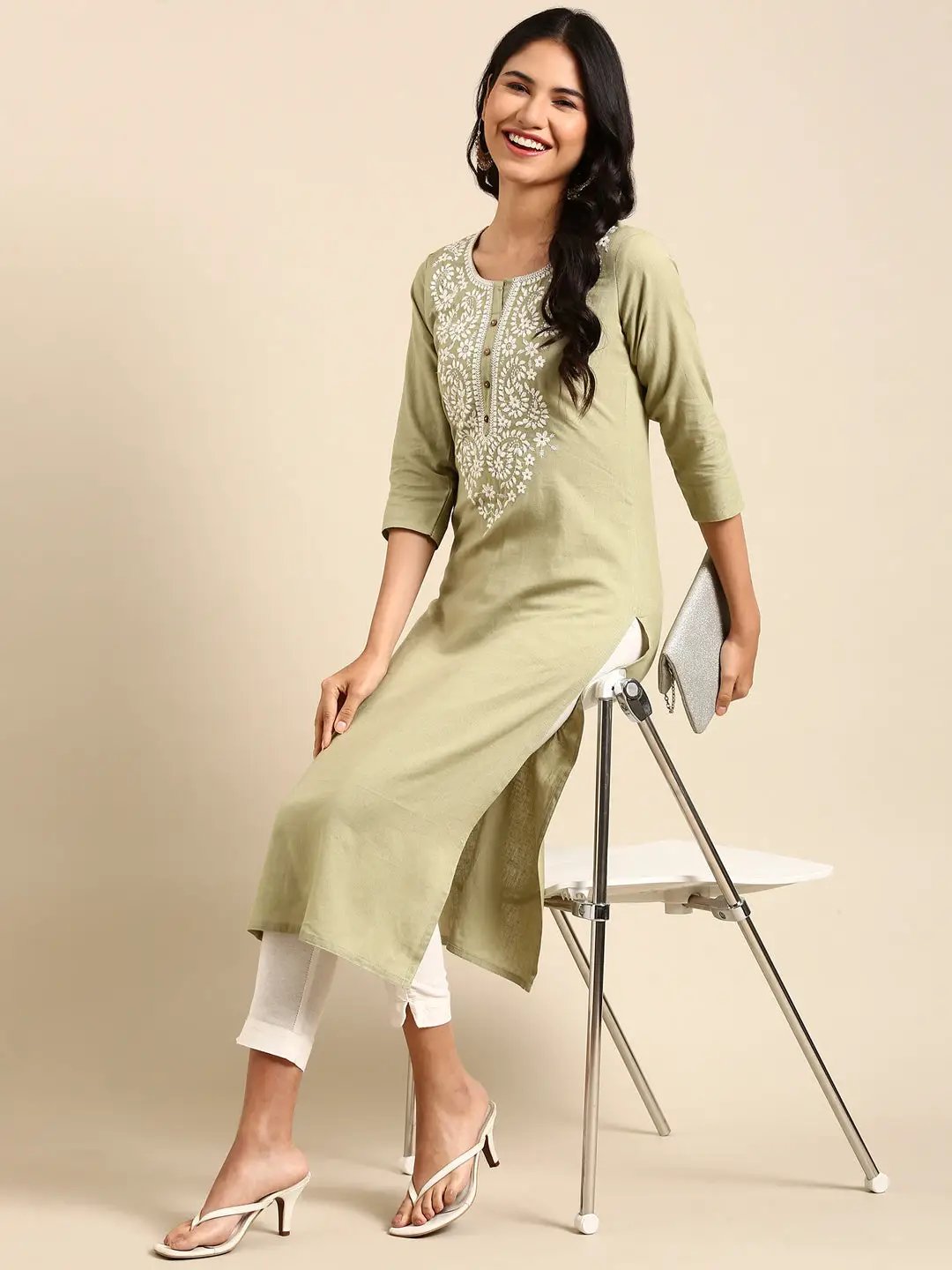 Women's Sea Green Solid Straight Kurta