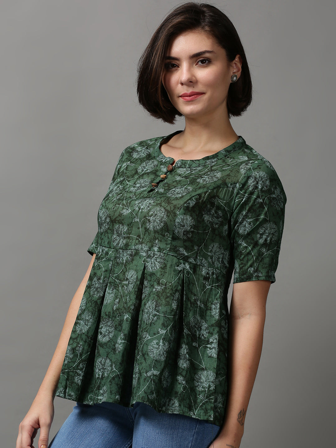 Women's Green Printed Top