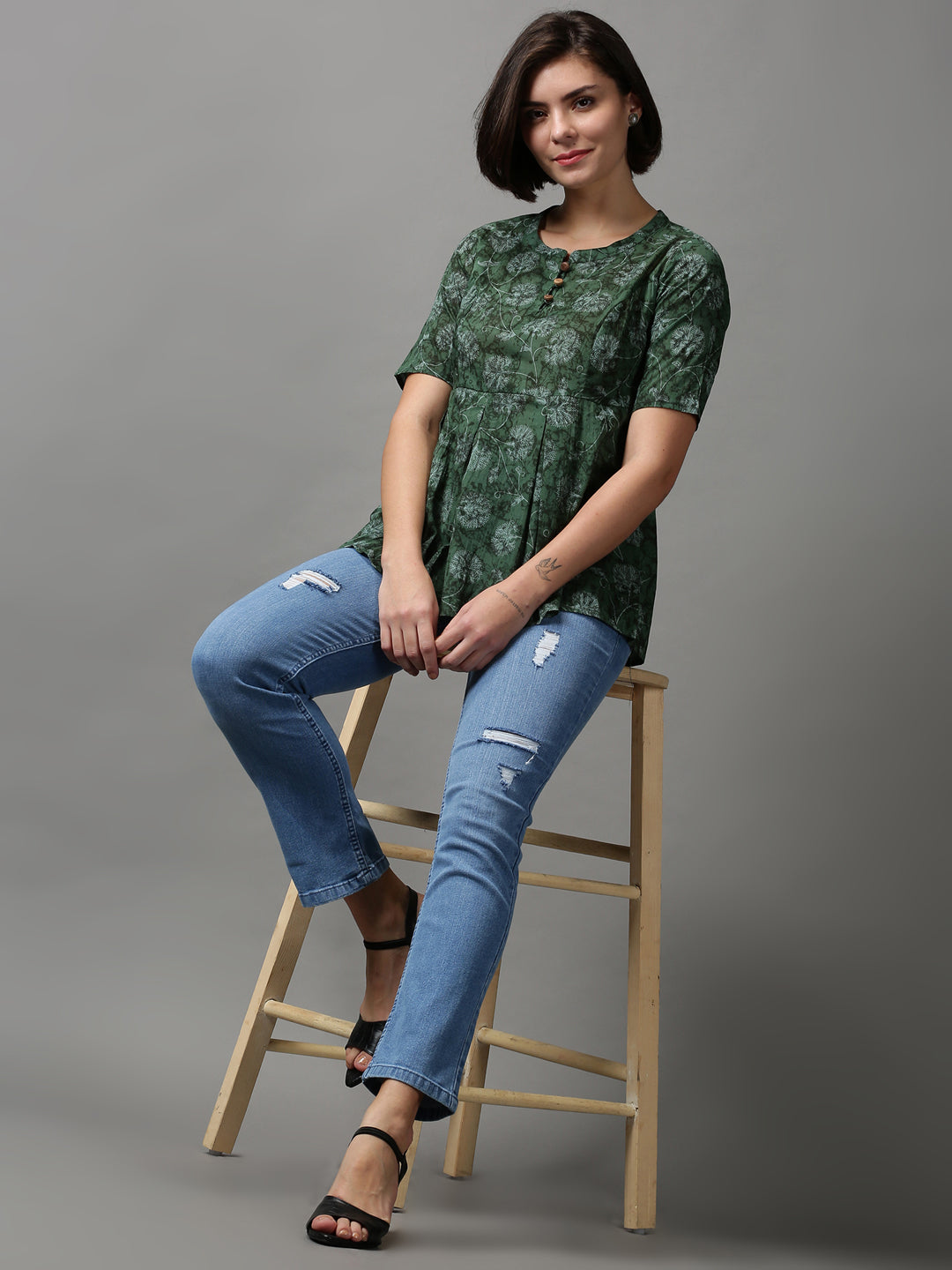 Women's Green Printed Top