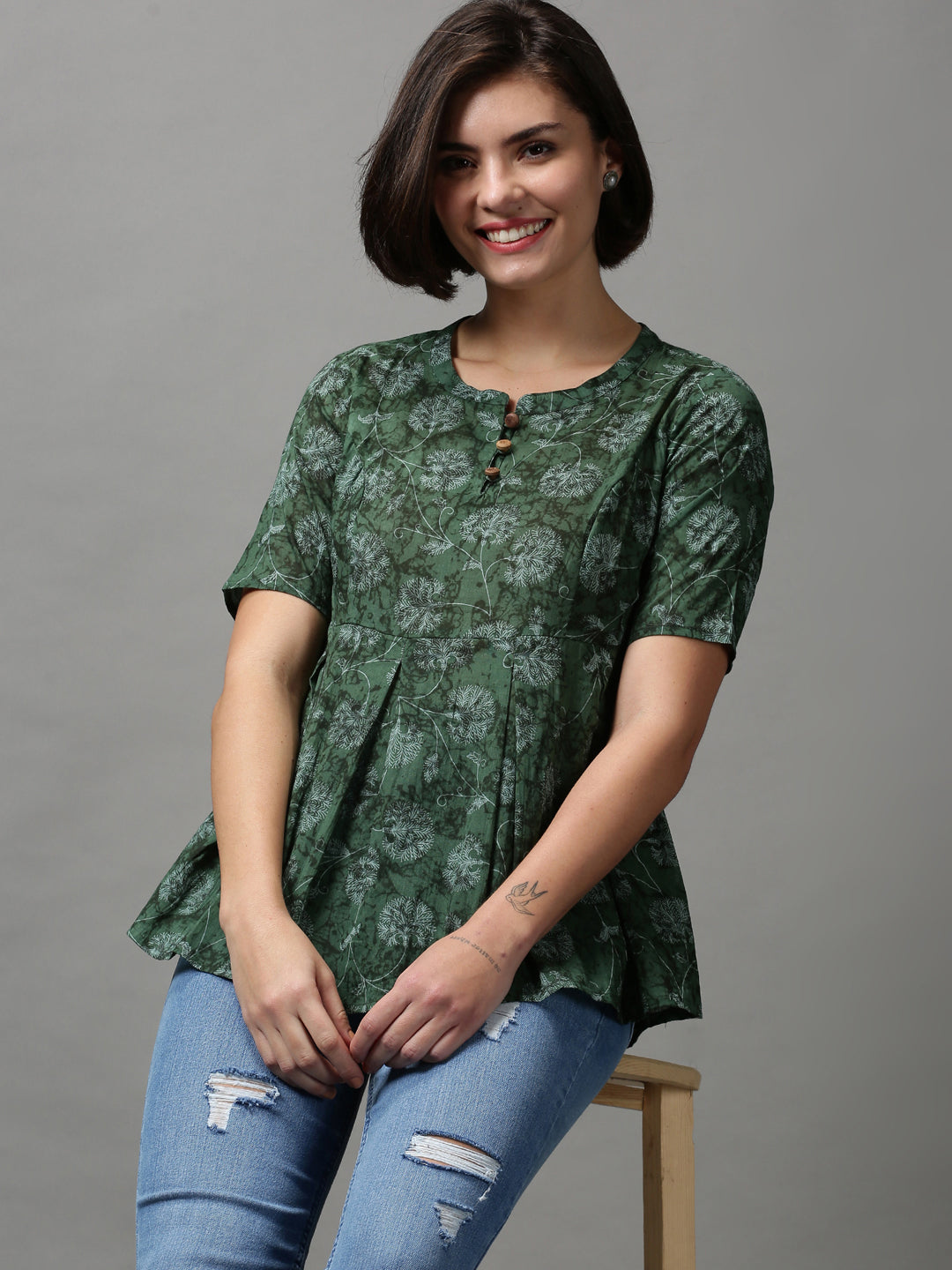 Women's Green Printed Top