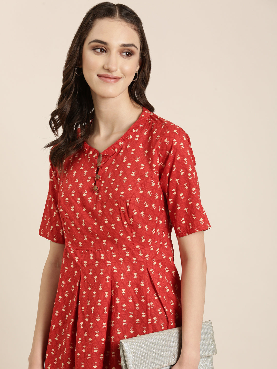 Women Red Geometrical A-Line Kurti