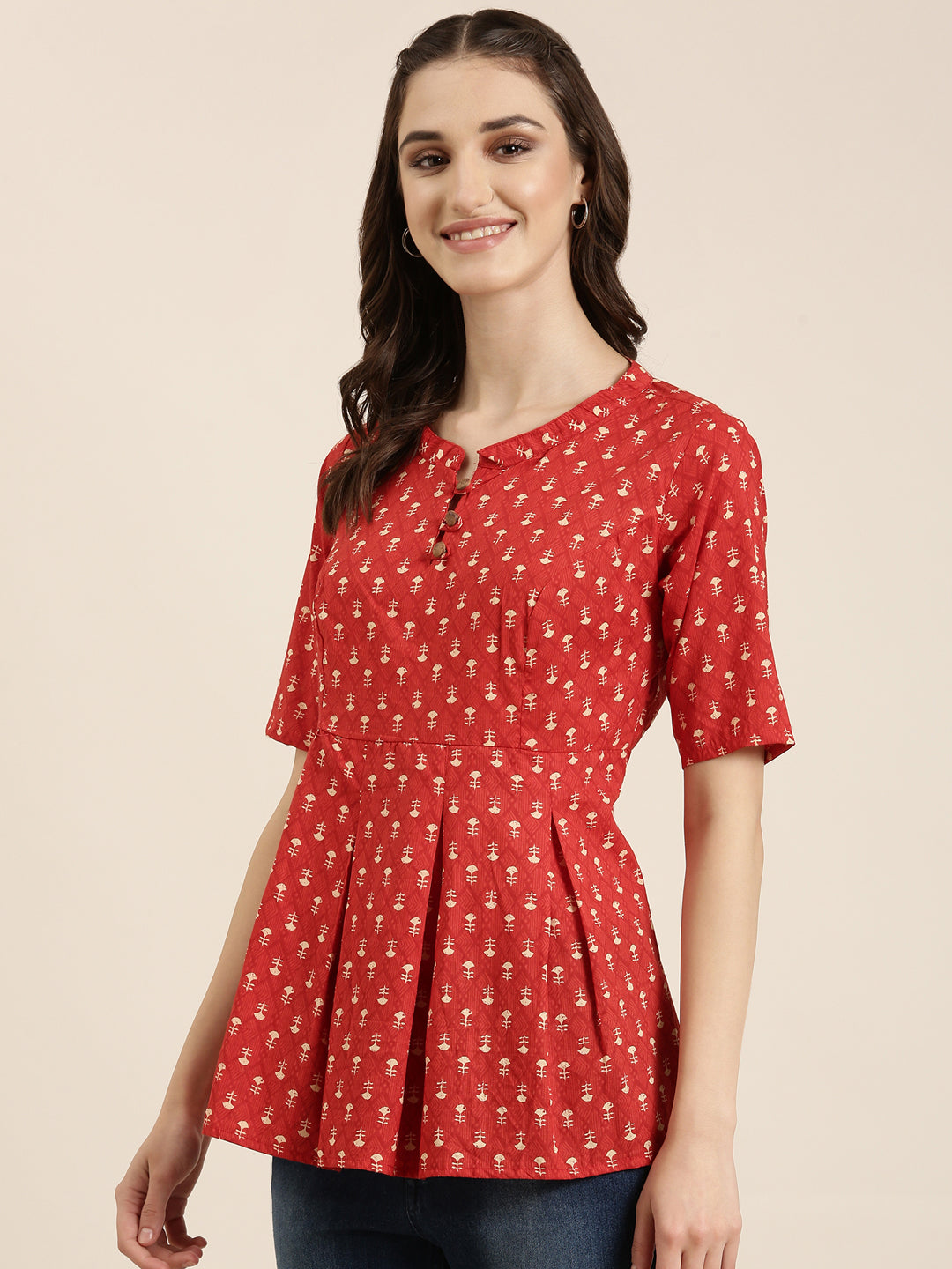 Women Red Geometrical A-Line Kurti