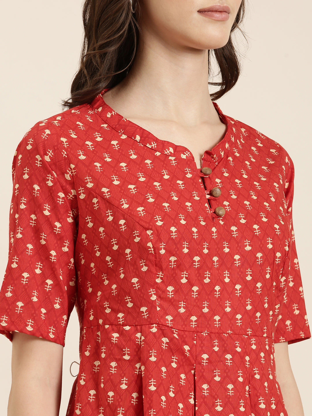 Women Red Geometrical A-Line Kurti