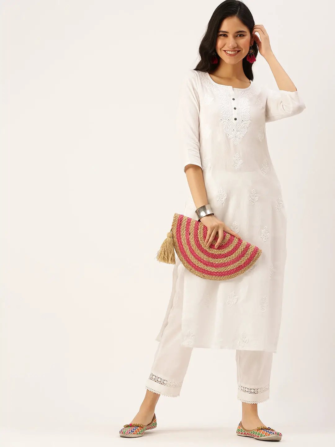 Women's White Embroidered Straight Kurtas - from SHOWOFFFF