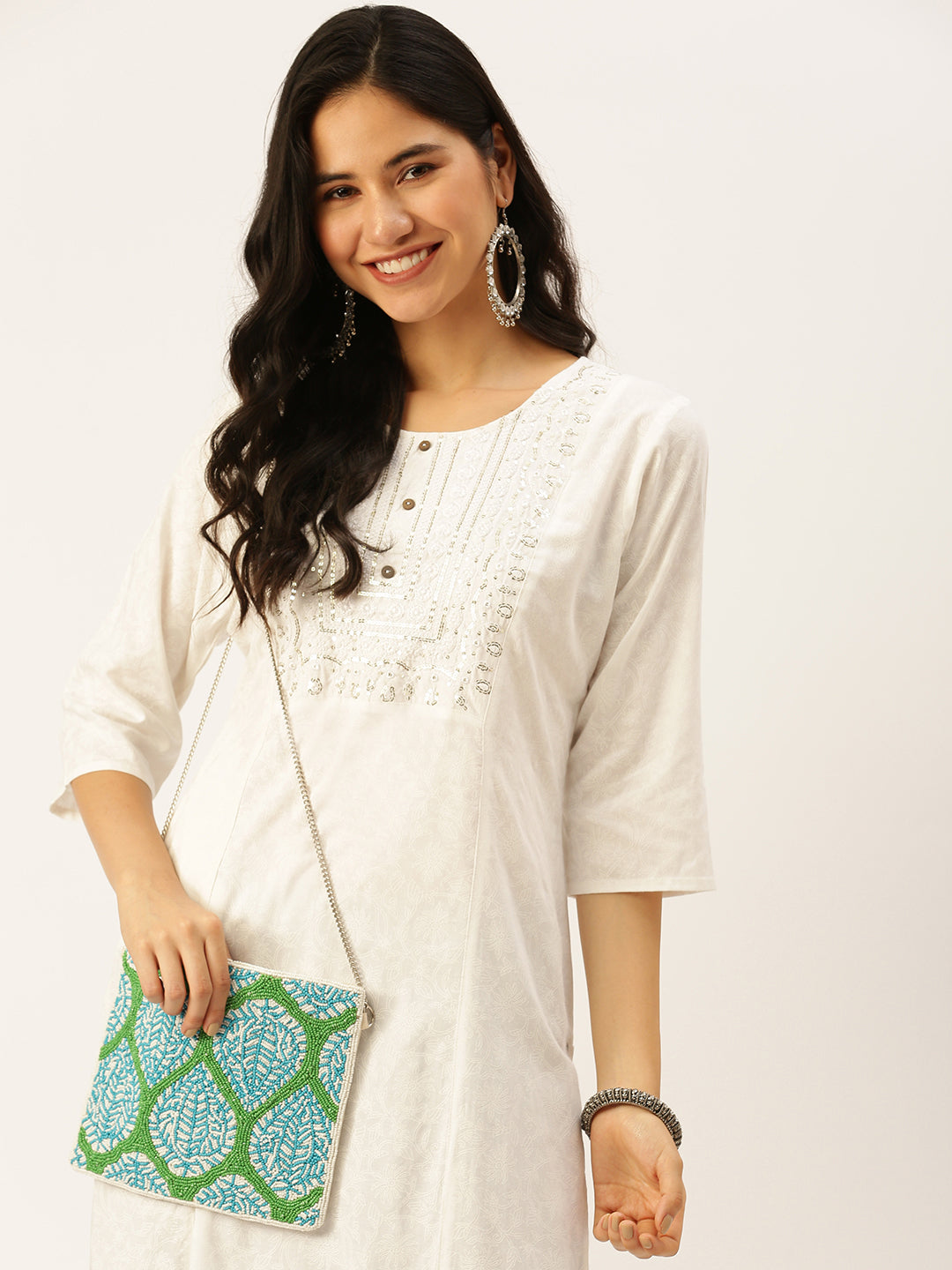 Women's White Printed Straight Kurtas