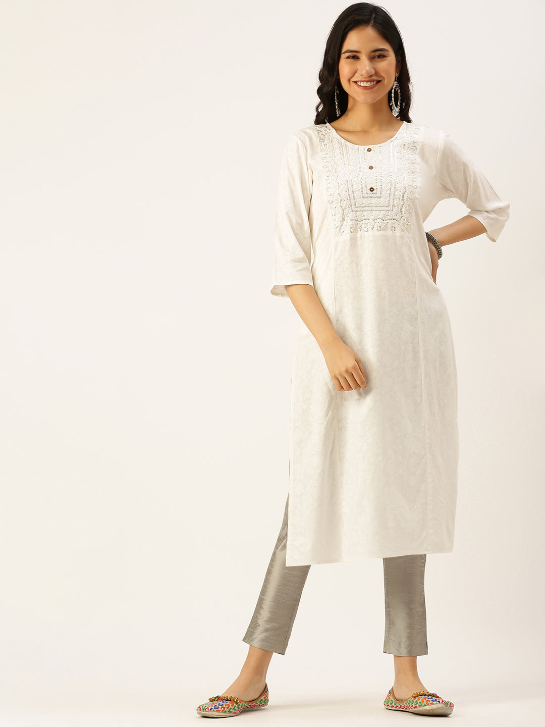 Women's White Printed Straight Kurtas