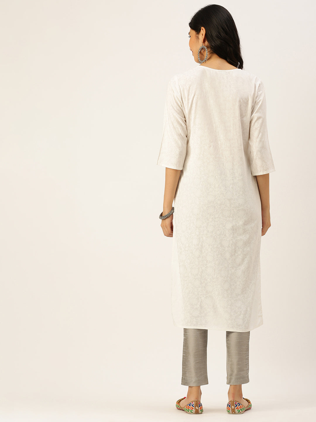 Women's White Printed Straight Kurtas