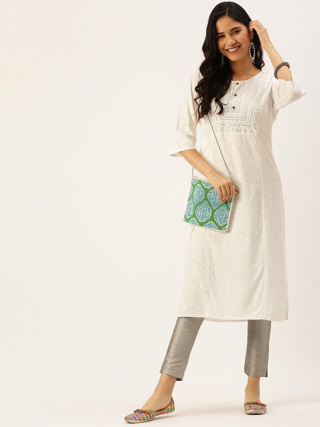 Women's White Printed Straight Kurtas