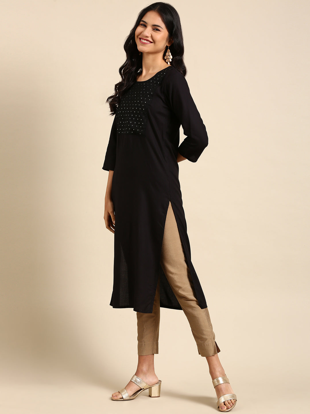 Women's Black Printed Straight Kurta