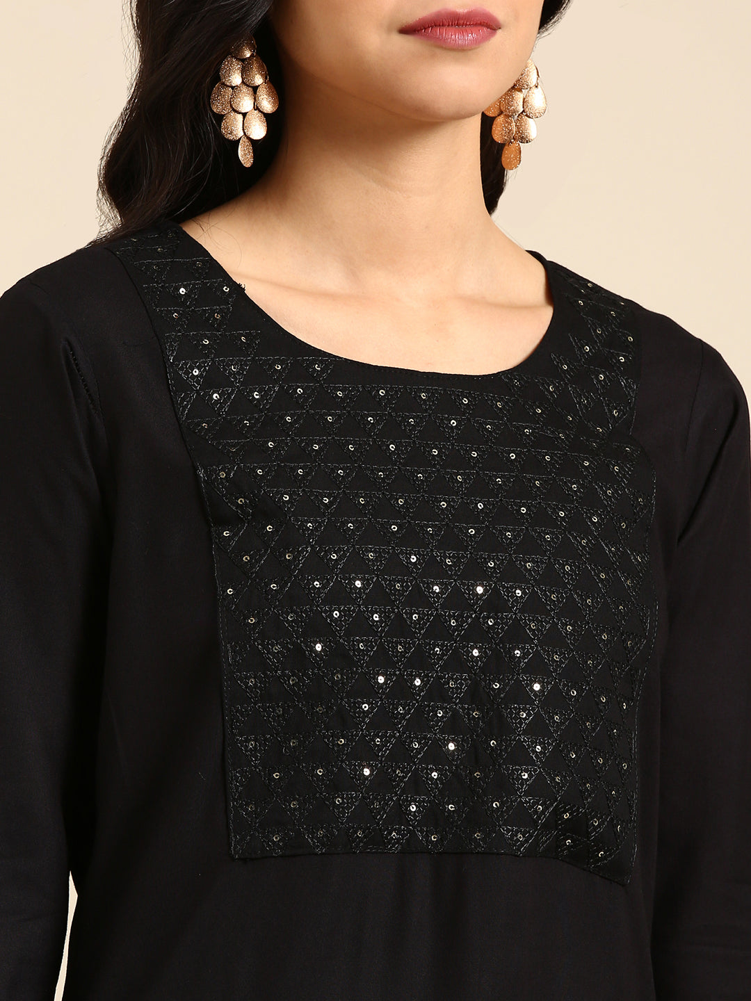 Women's Black Printed Straight Kurta