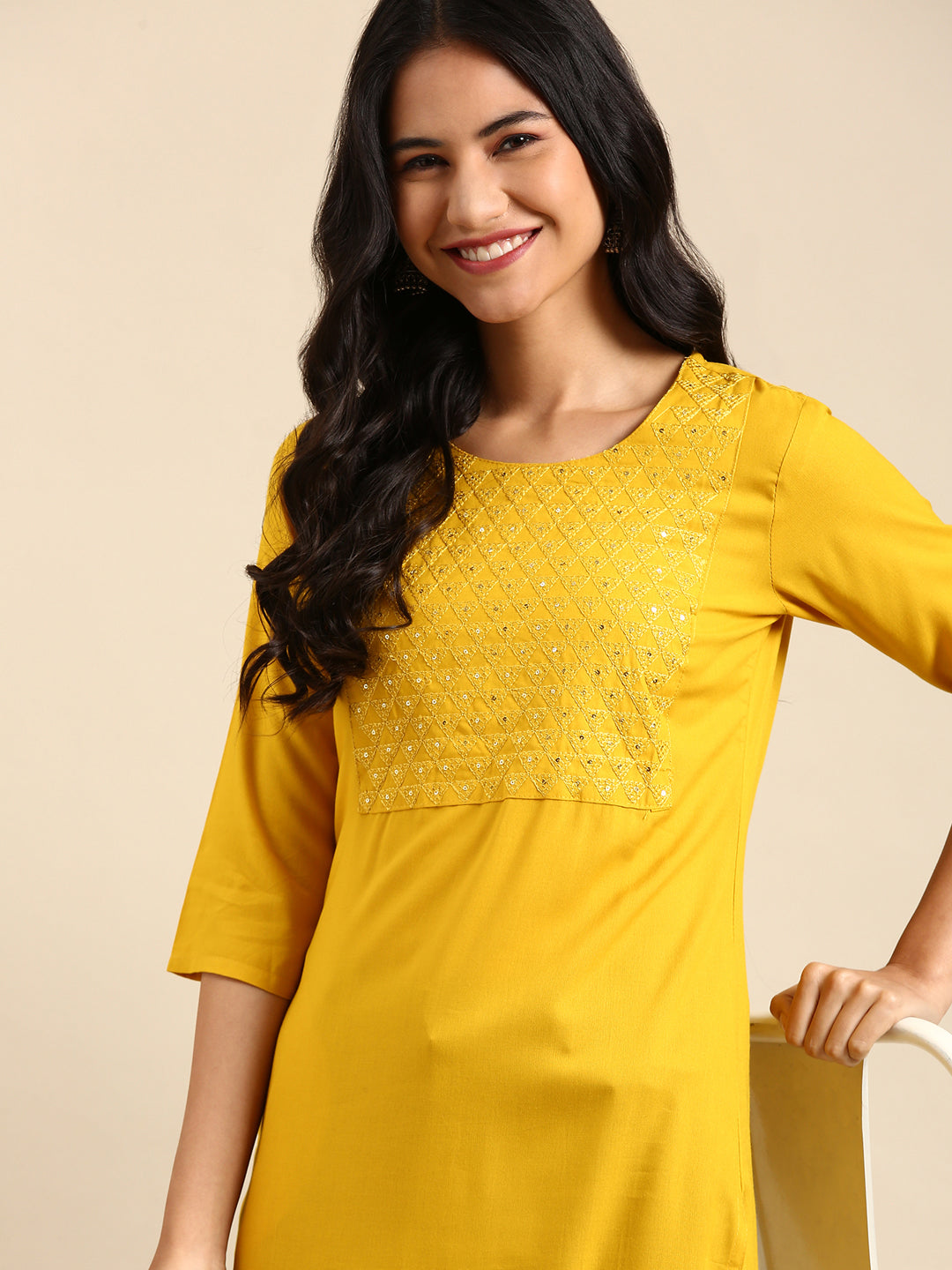 Women's Yellow Printed Straight Kurta