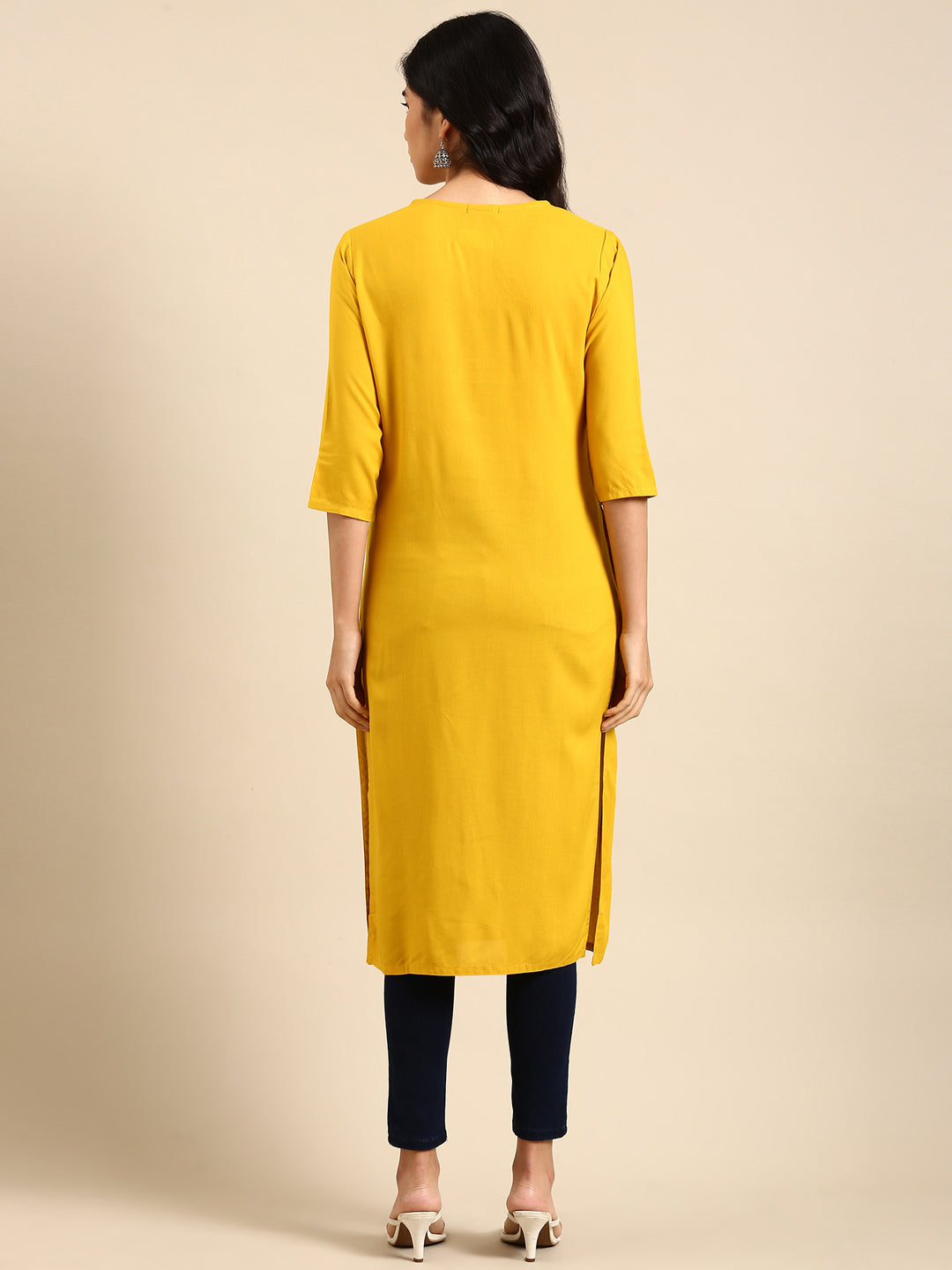 Women's Yellow Printed Straight Kurta