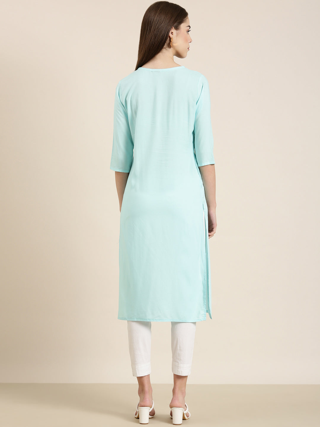 Women Blue Solid Straight Kurta