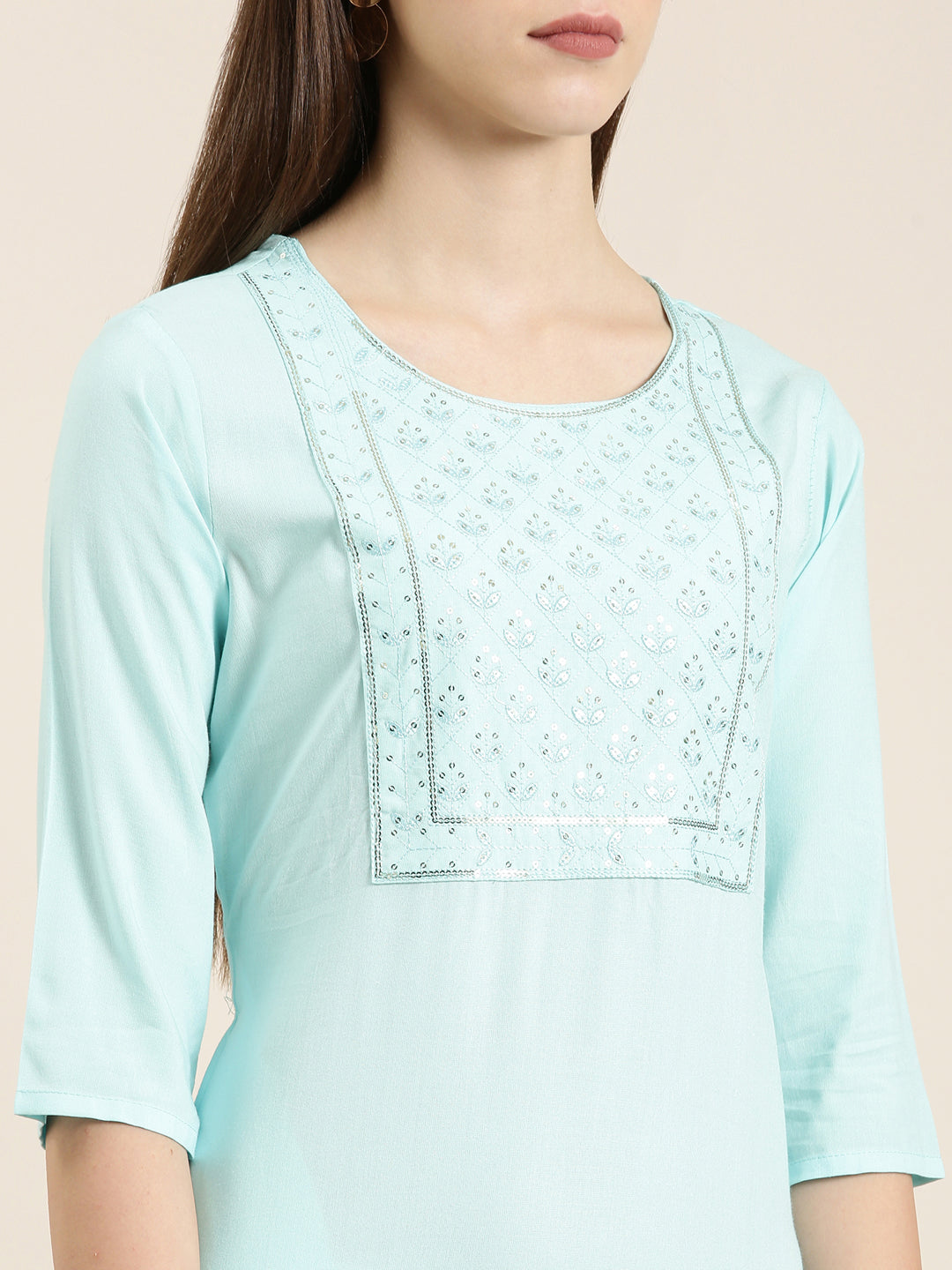 Women Blue Solid Straight Kurta