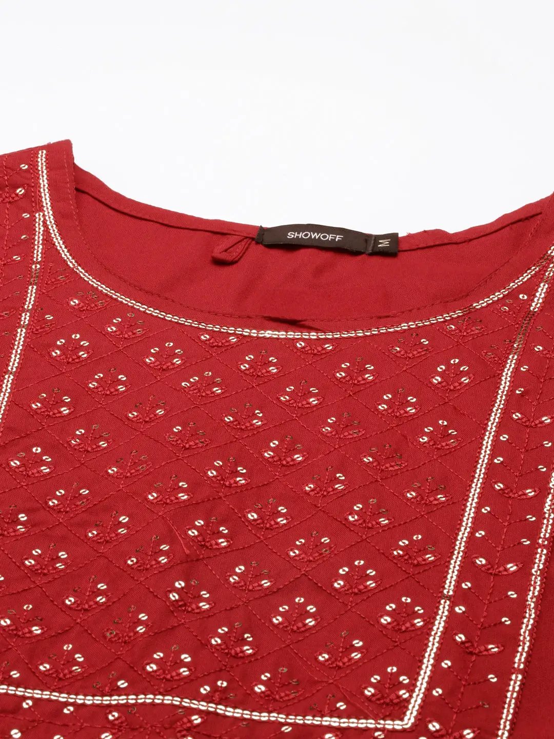Women's Red Solid Straight Kurta