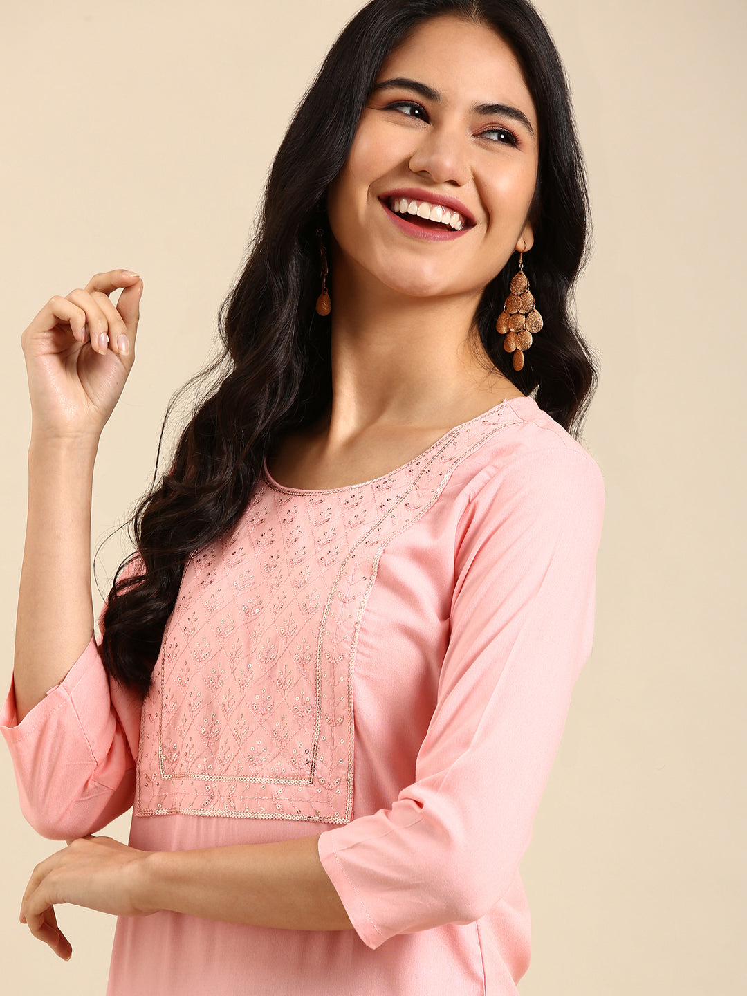 Women's Pink Solid Straight Kurta