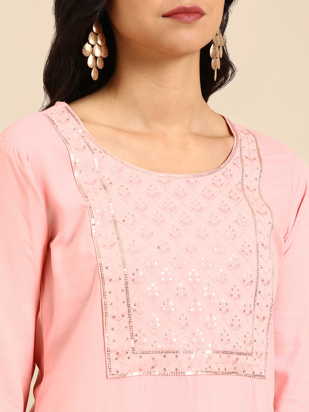 Women's Pink Solid Straight Kurta