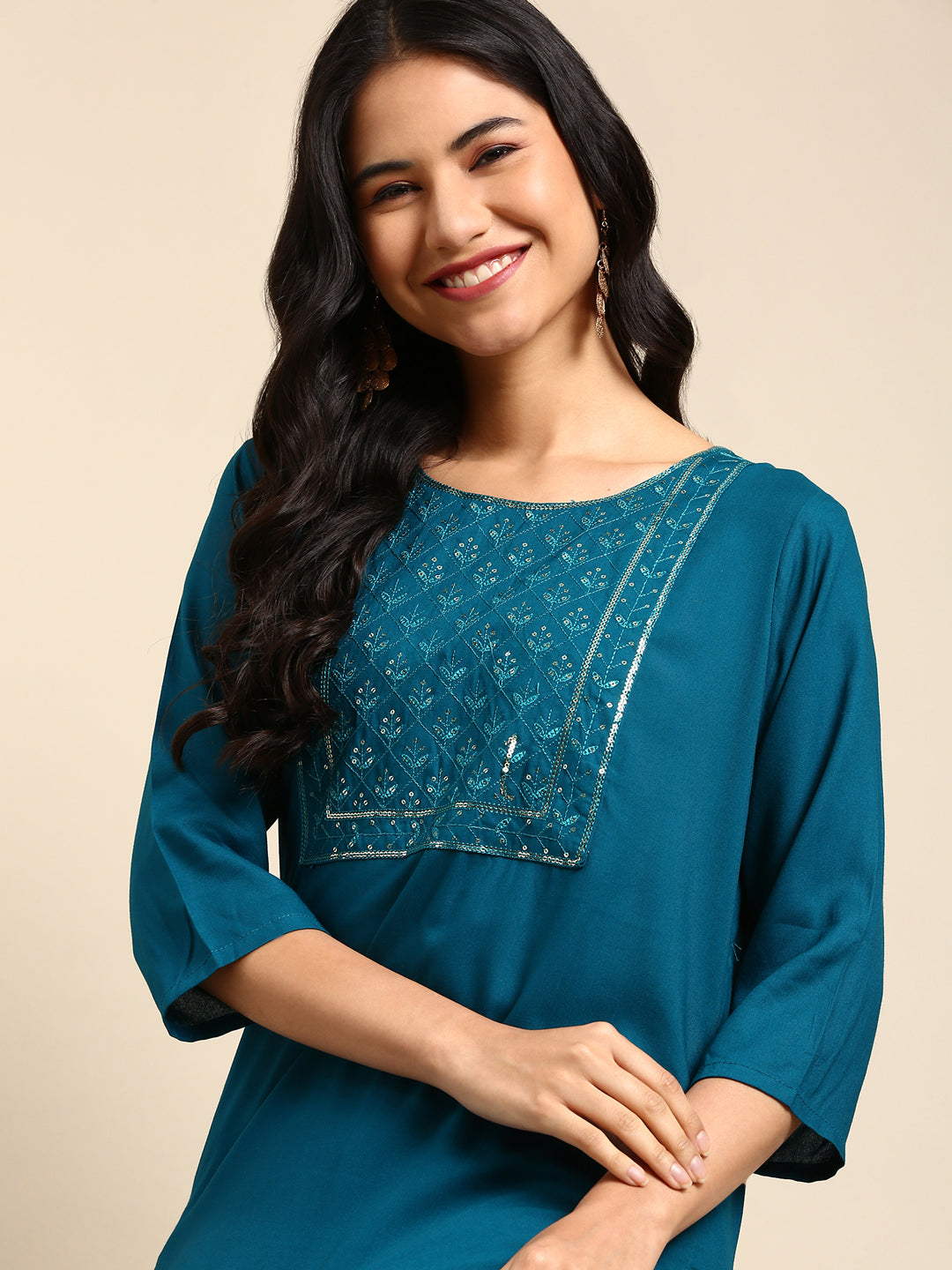 Women's Teal Solid Straight Kurta