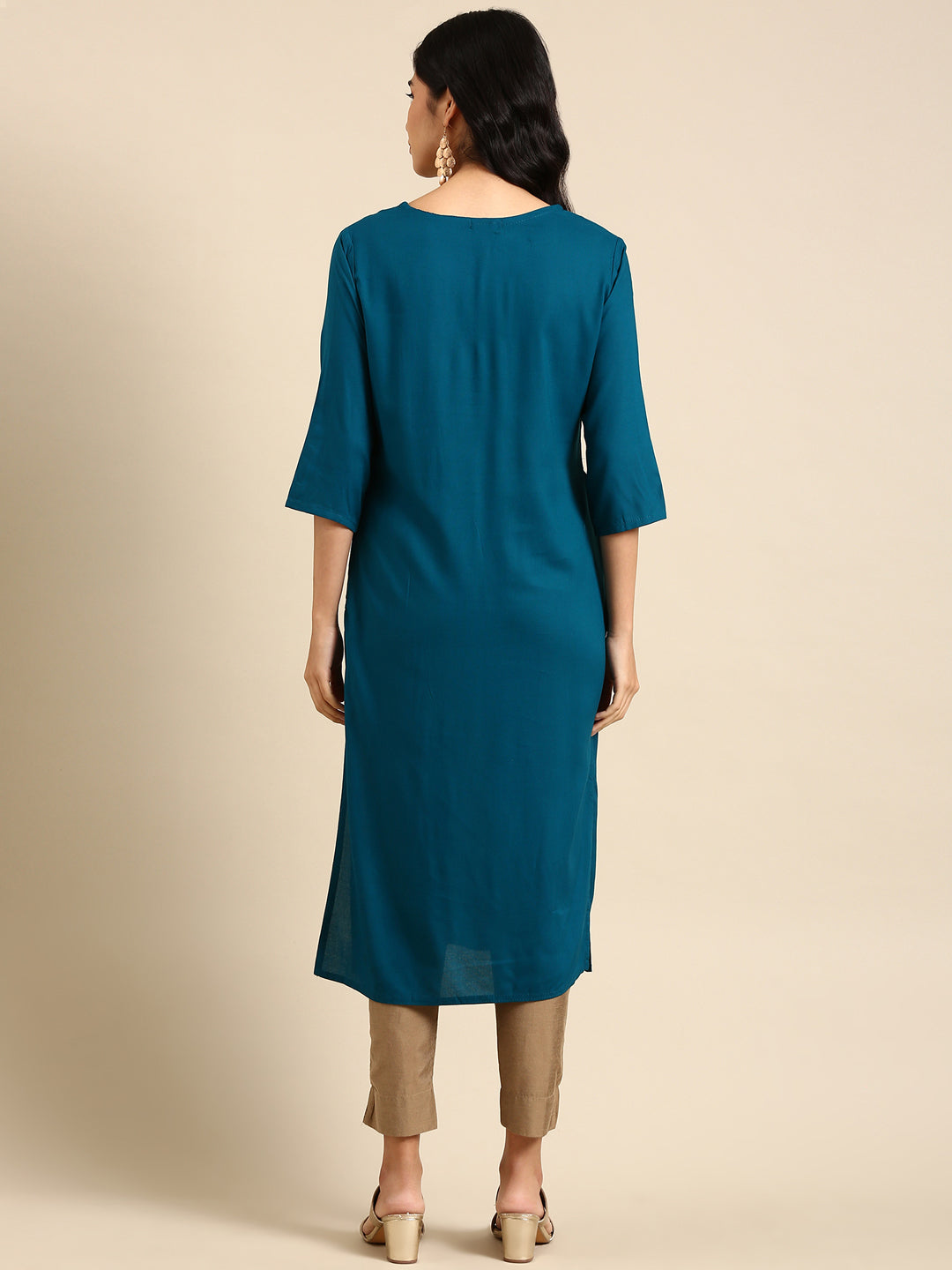 Women's Teal Solid Straight Kurta