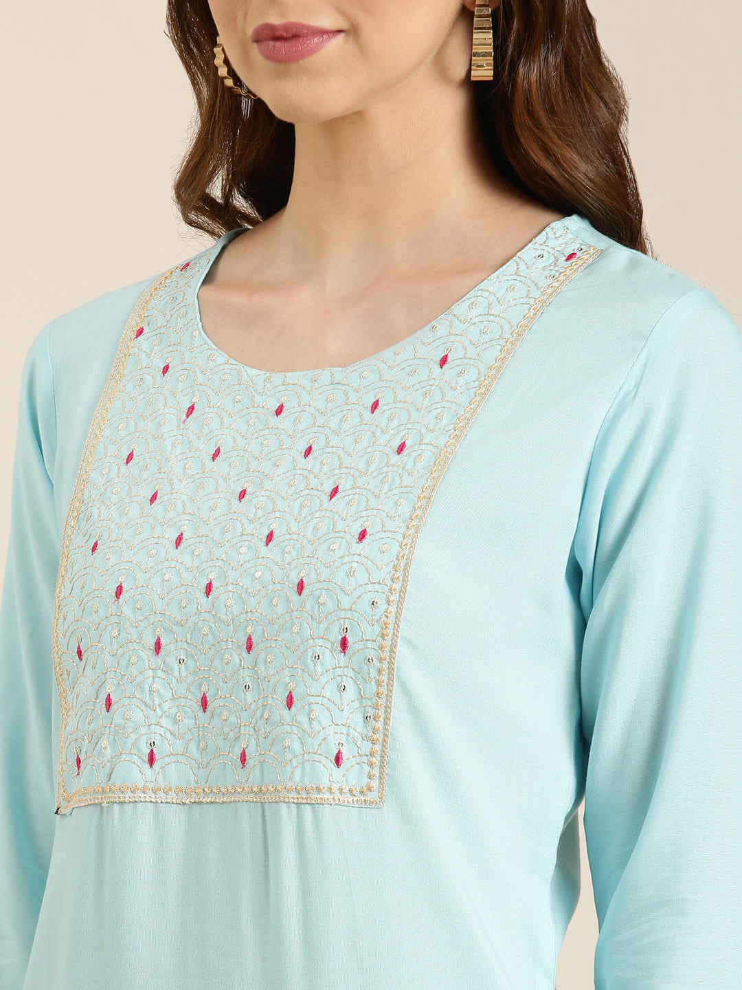 Women Blue Solid Straight Kurta