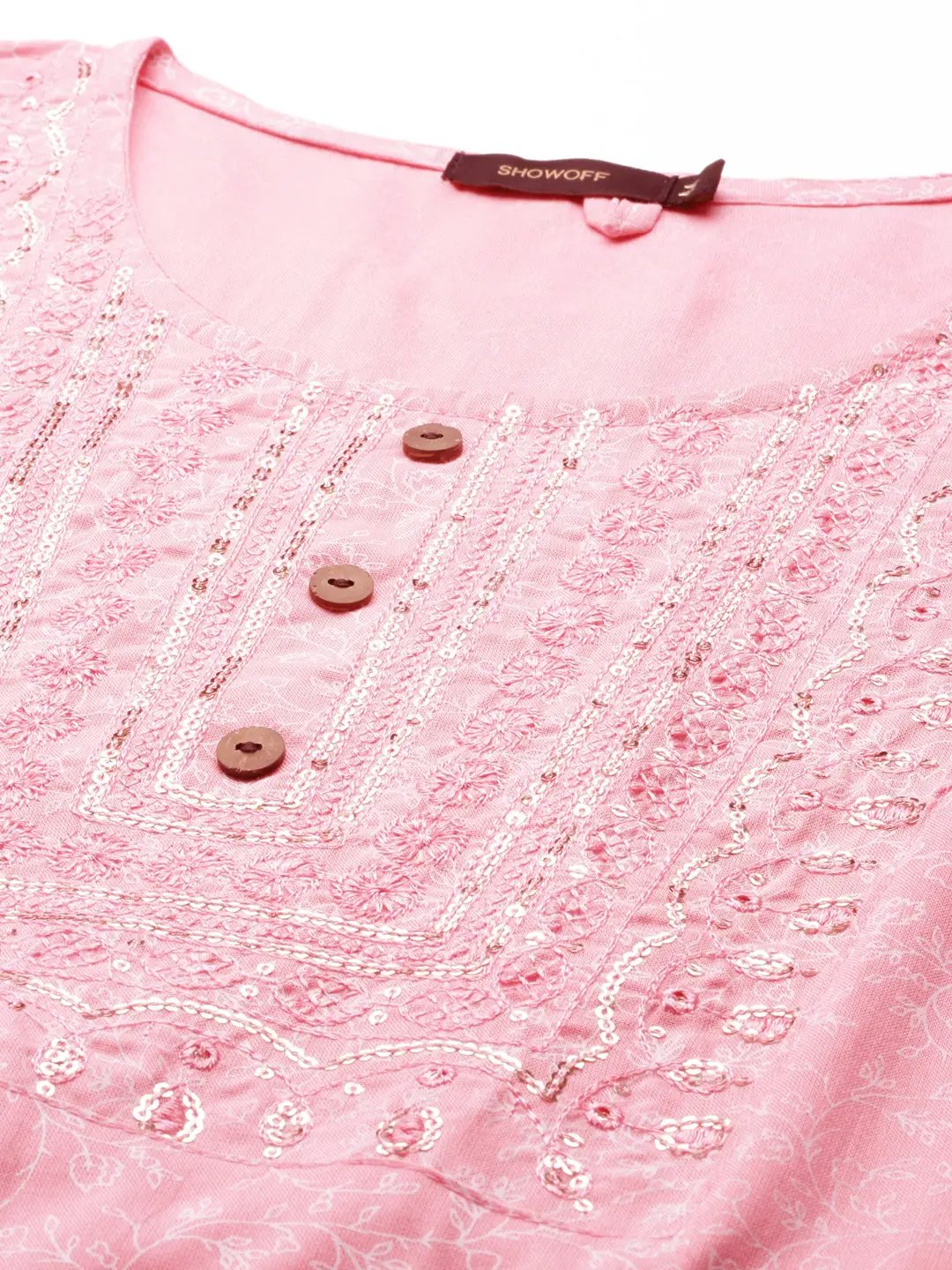 Women's Pink Embroidered Straight Kurta