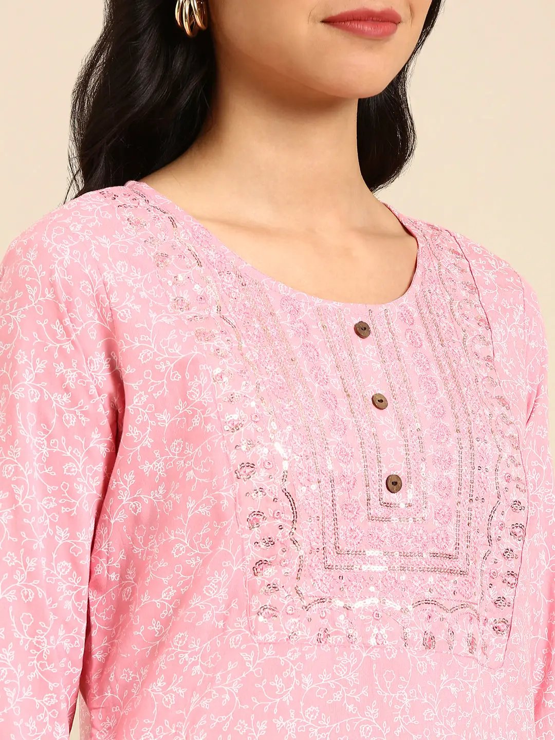 Women's Pink Embroidered Straight Kurta