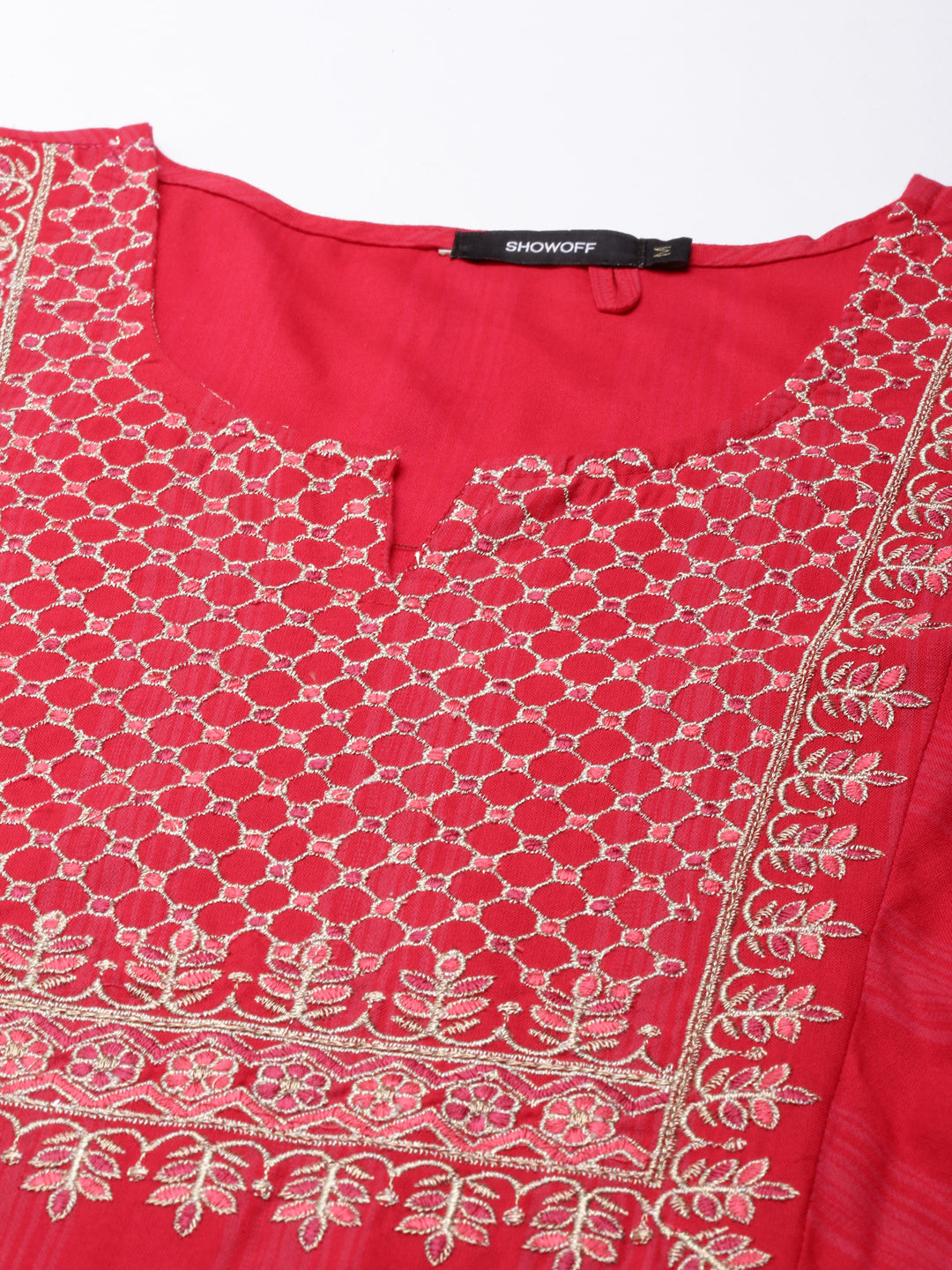 Women Red Striped Straight Kurta