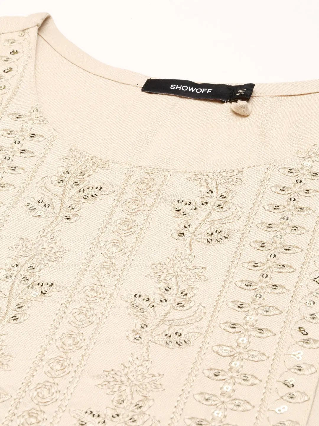 Women's Beige Solid Straight Kurta