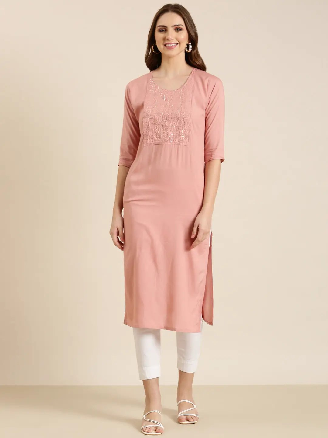 Women's Mauve Solid Straight Kurta