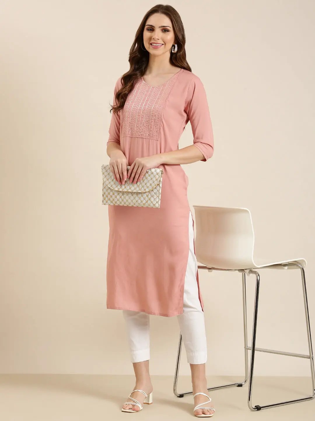 Women's Mauve Solid Straight Kurta