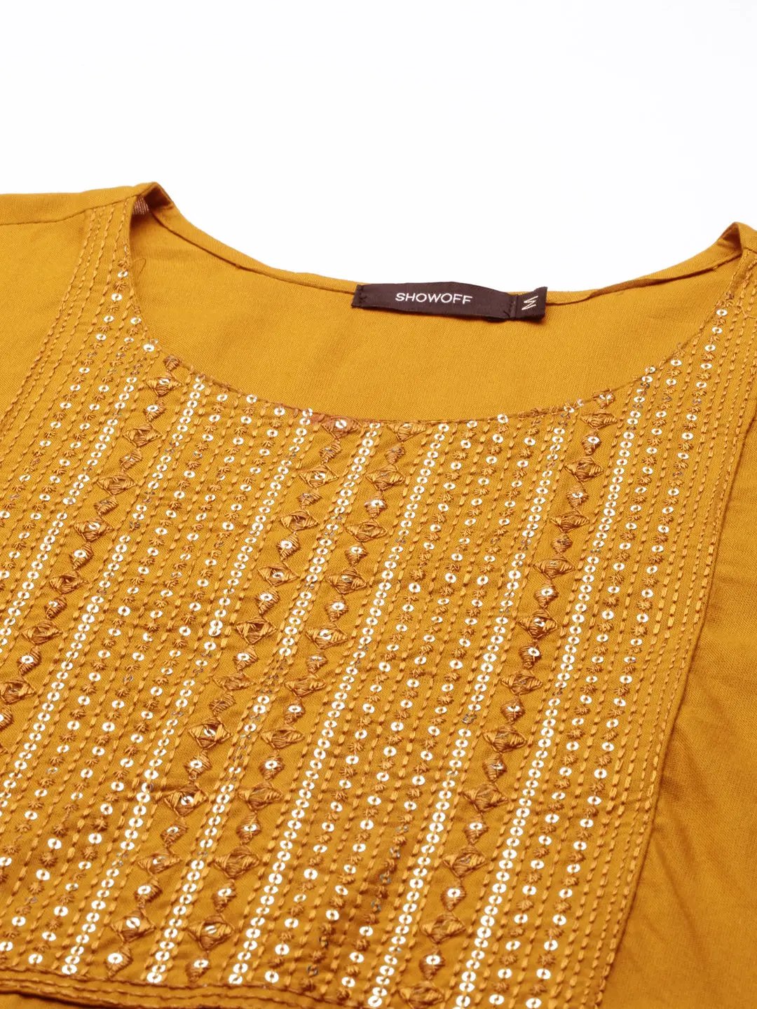 Women's Mustard Solid Straight Kurta